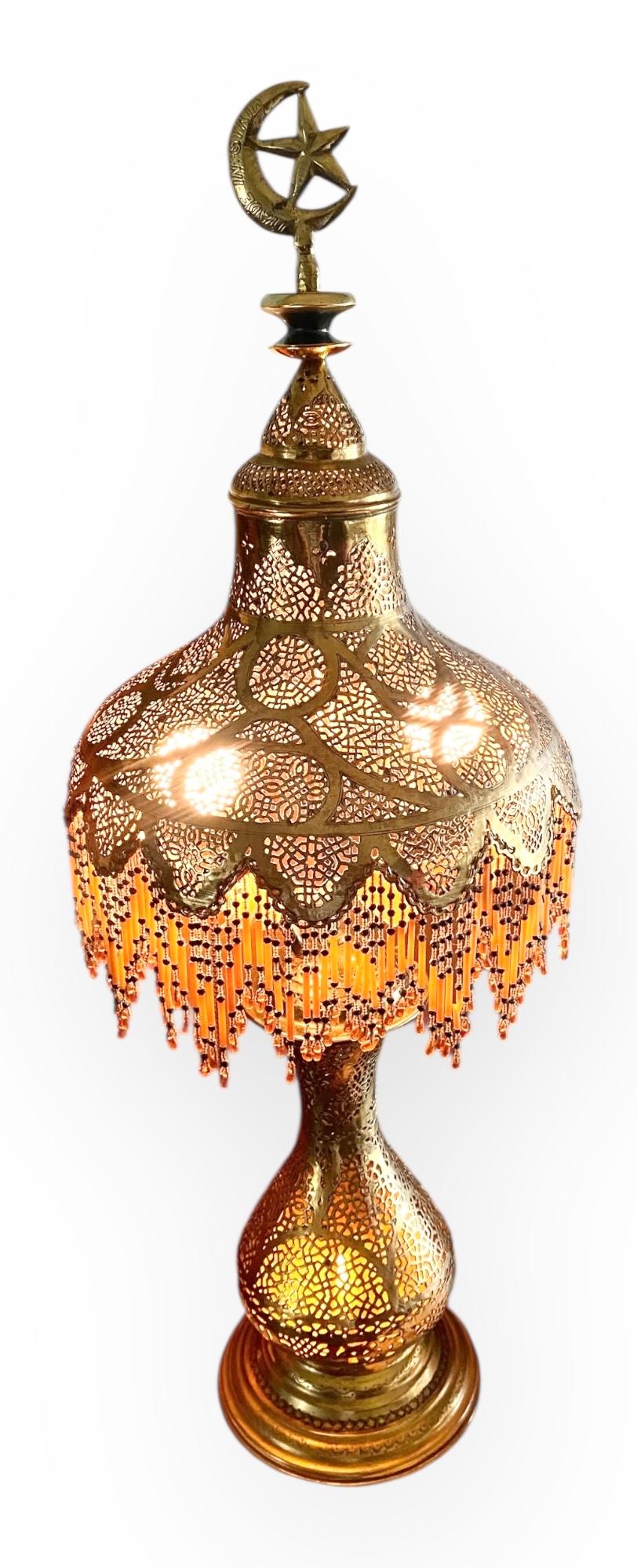 Antique Moroccan Pierced Brass Table Lamp For Sale 2