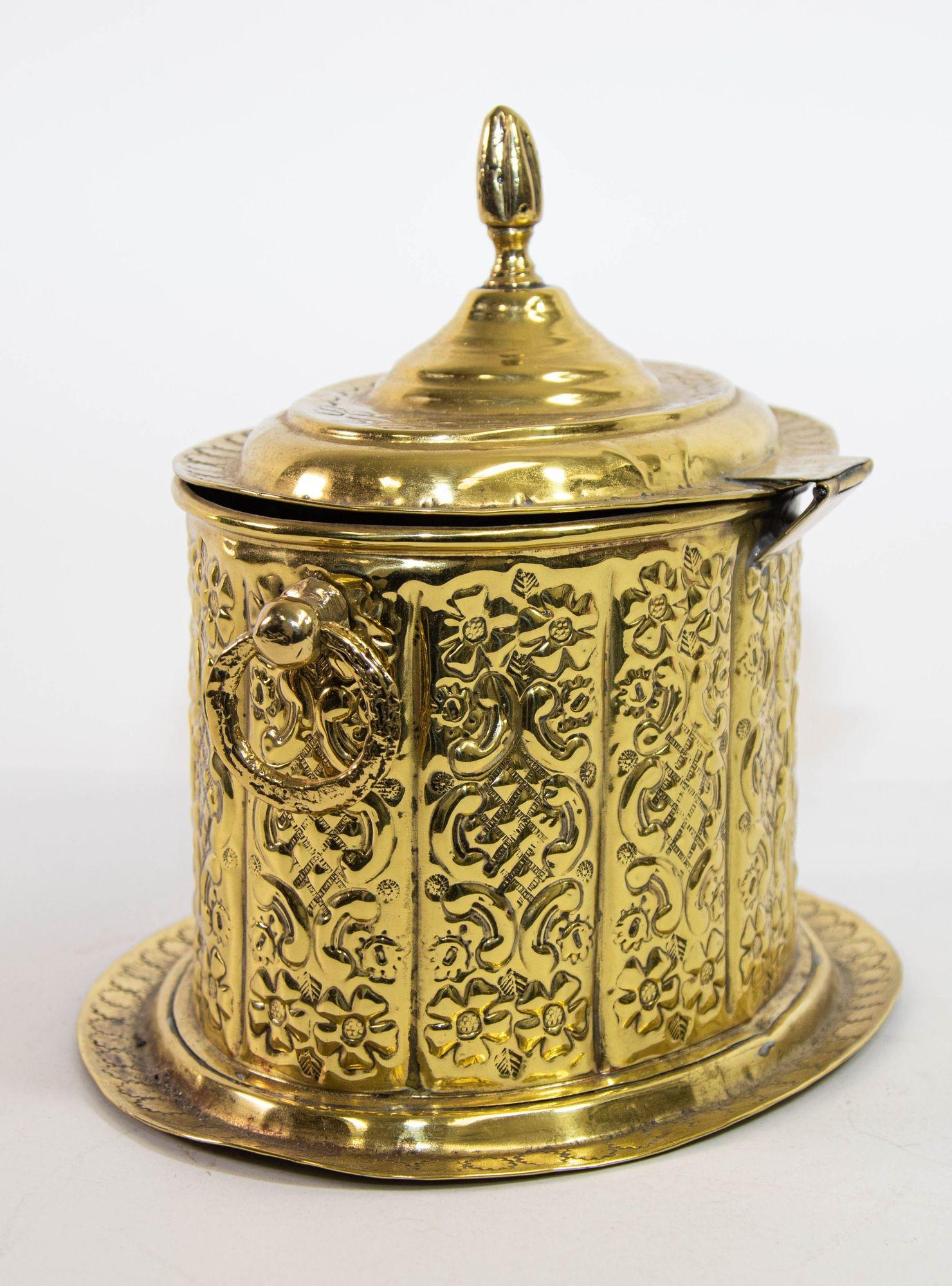 Islamic Antique Moroccan Polished Brass Tea Canister Box 1940s