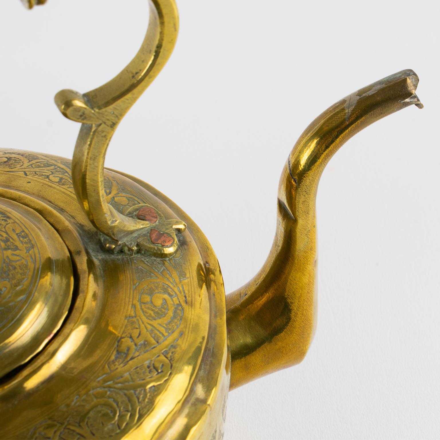 Antique Moroccan Repoussé and Carved Brass Tea Kettle, circa 1880 For Sale 5