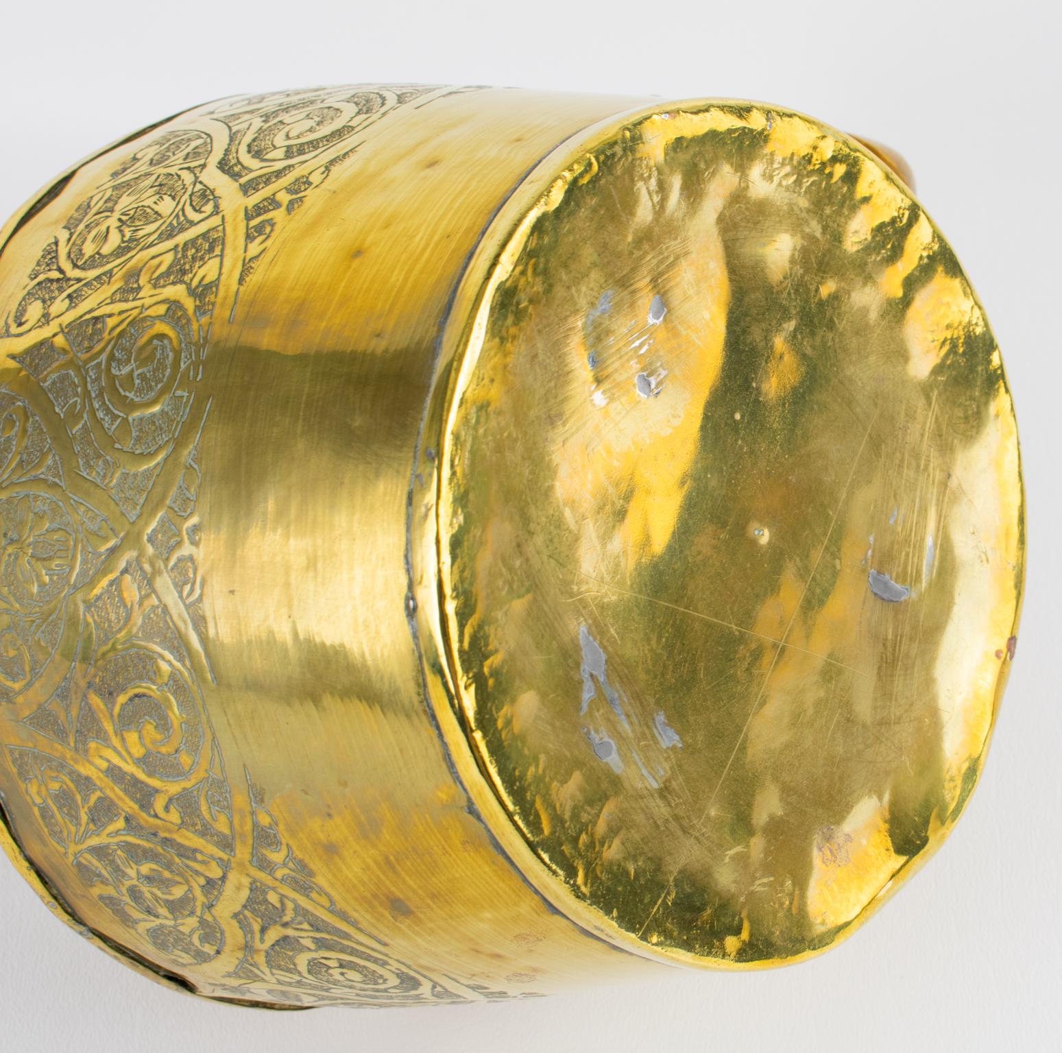 Antique Moroccan Repoussé and Carved Brass Tea Kettle, circa 1880 For Sale 6