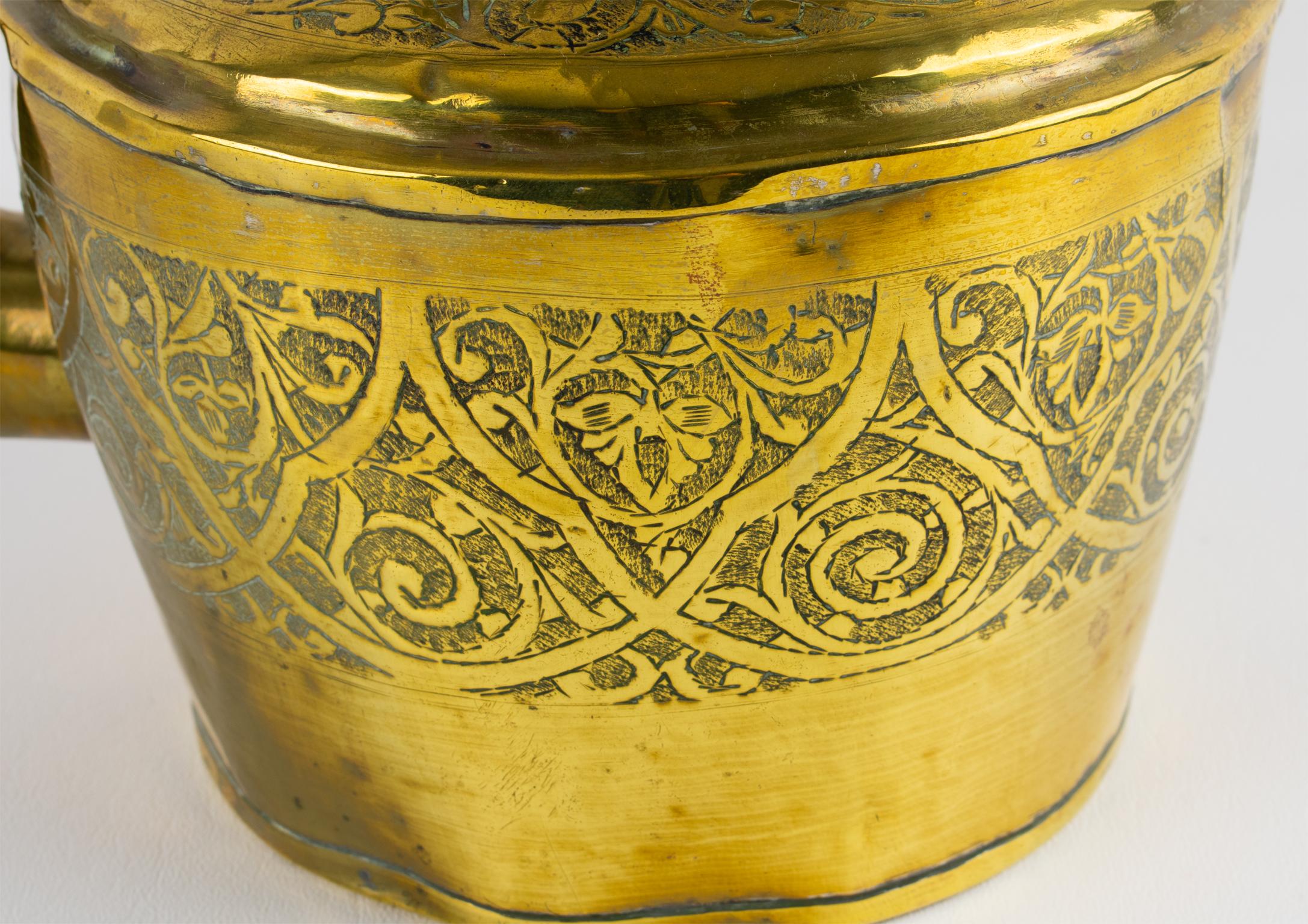 Antique Moroccan Repoussé and Carved Brass Tea Kettle, circa 1880 For Sale 7