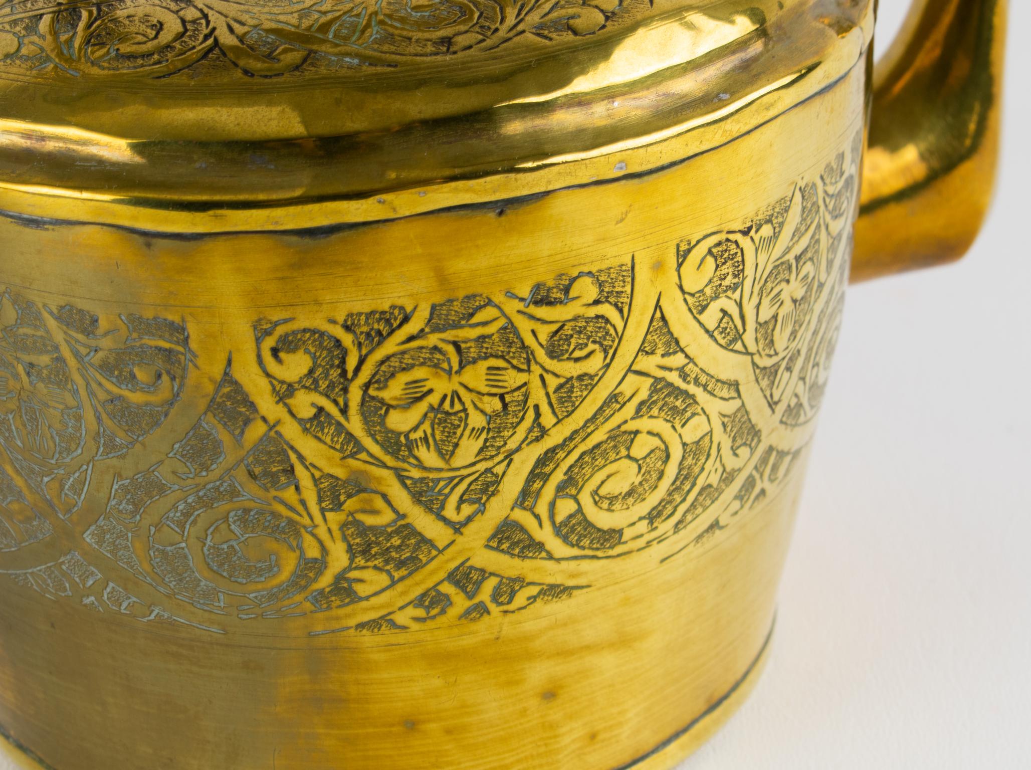 Antique Moroccan Repoussé and Carved Brass Tea Kettle, circa 1880 For Sale 8