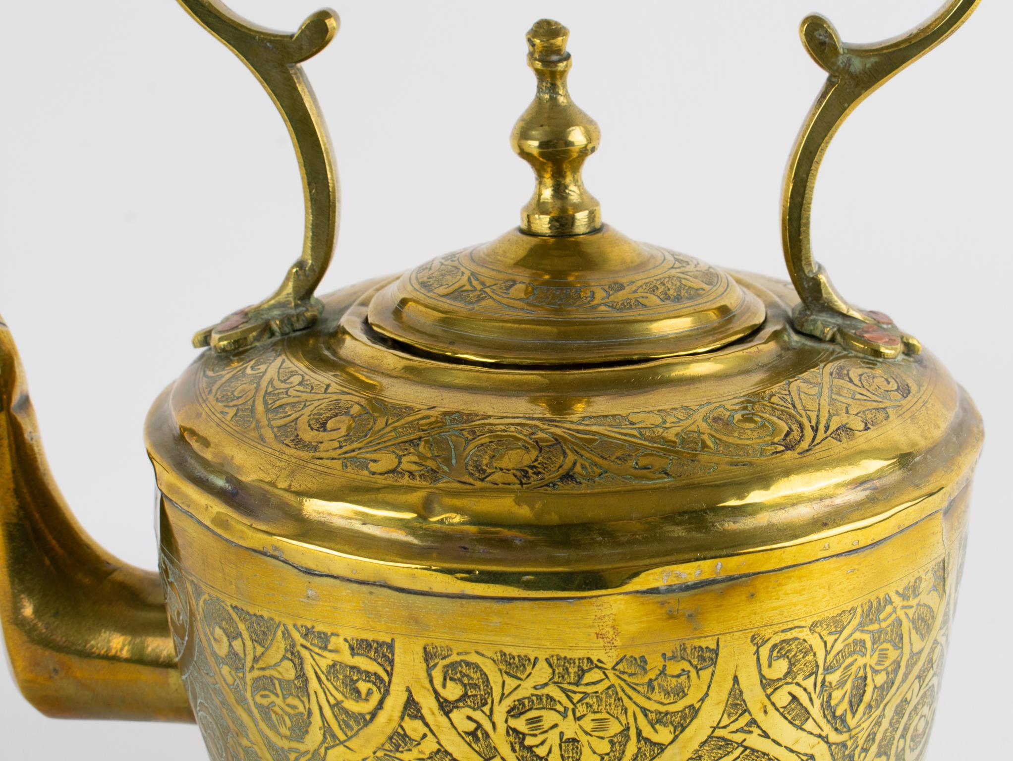 Antique Moroccan Repoussé and Carved Brass Tea Kettle, circa 1880 For Sale 9