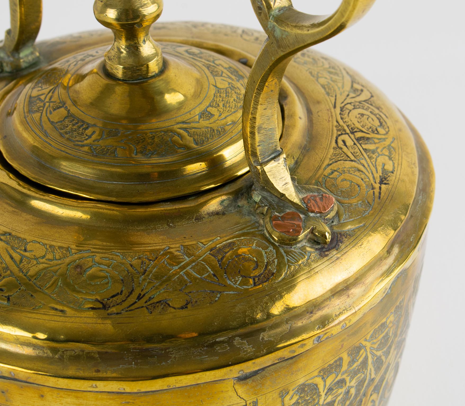 Antique Moroccan Repoussé and Carved Brass Tea Kettle, circa 1880 For Sale 10