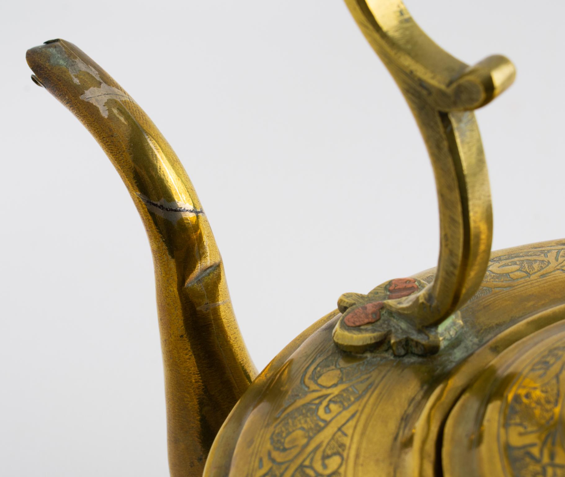 Antique Moroccan Repoussé and Carved Brass Tea Kettle, circa 1880 For Sale 12