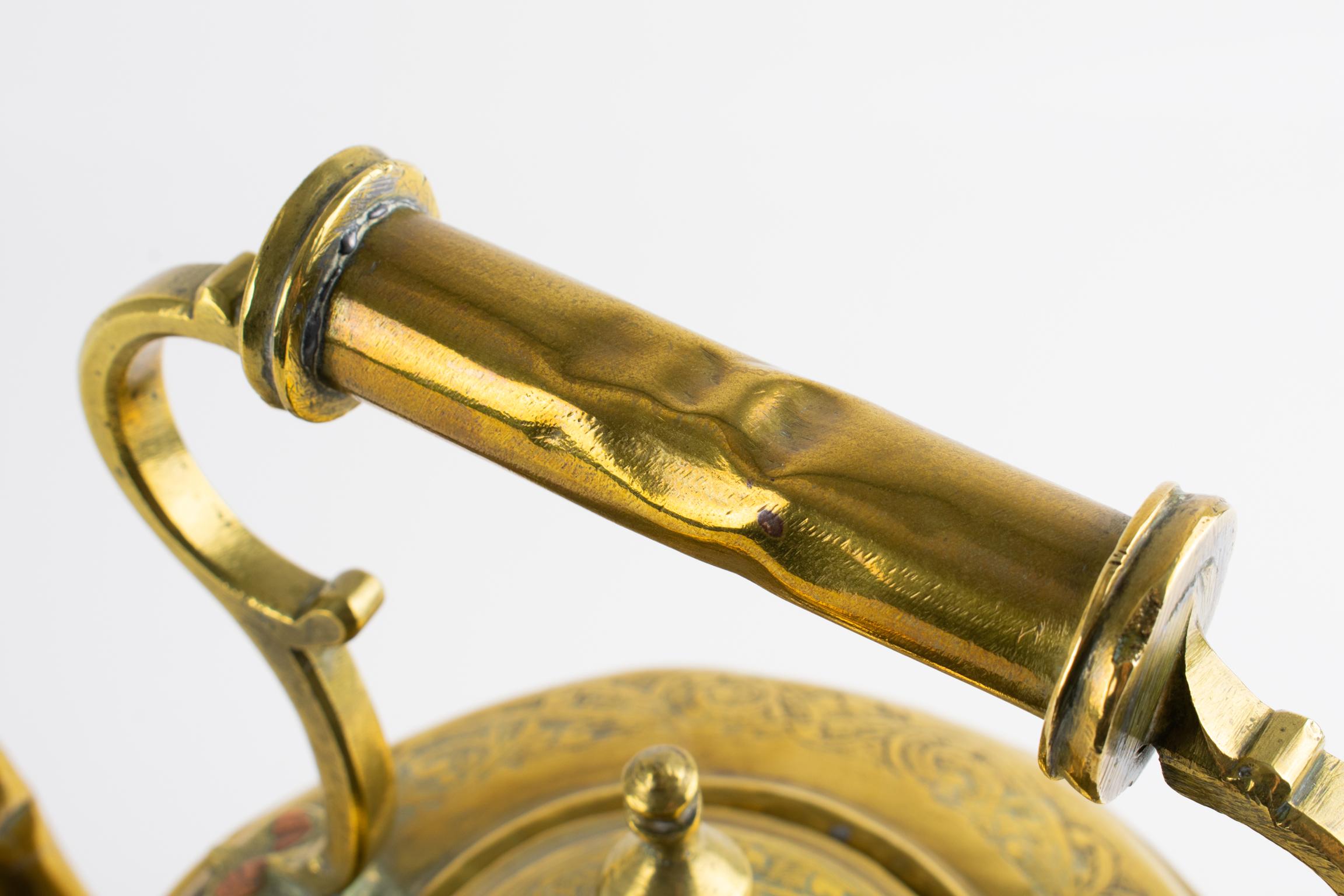 Antique Moroccan Repoussé and Carved Brass Tea Kettle, circa 1880 For Sale 14