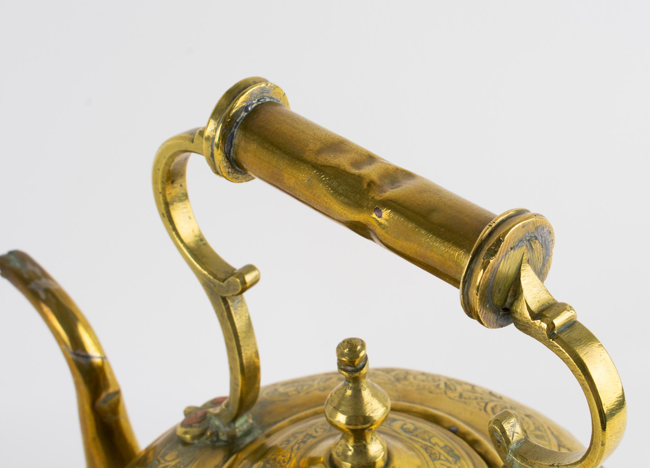 Antique Moroccan Repoussé and Carved Brass Tea Kettle, circa 1880 For Sale 4