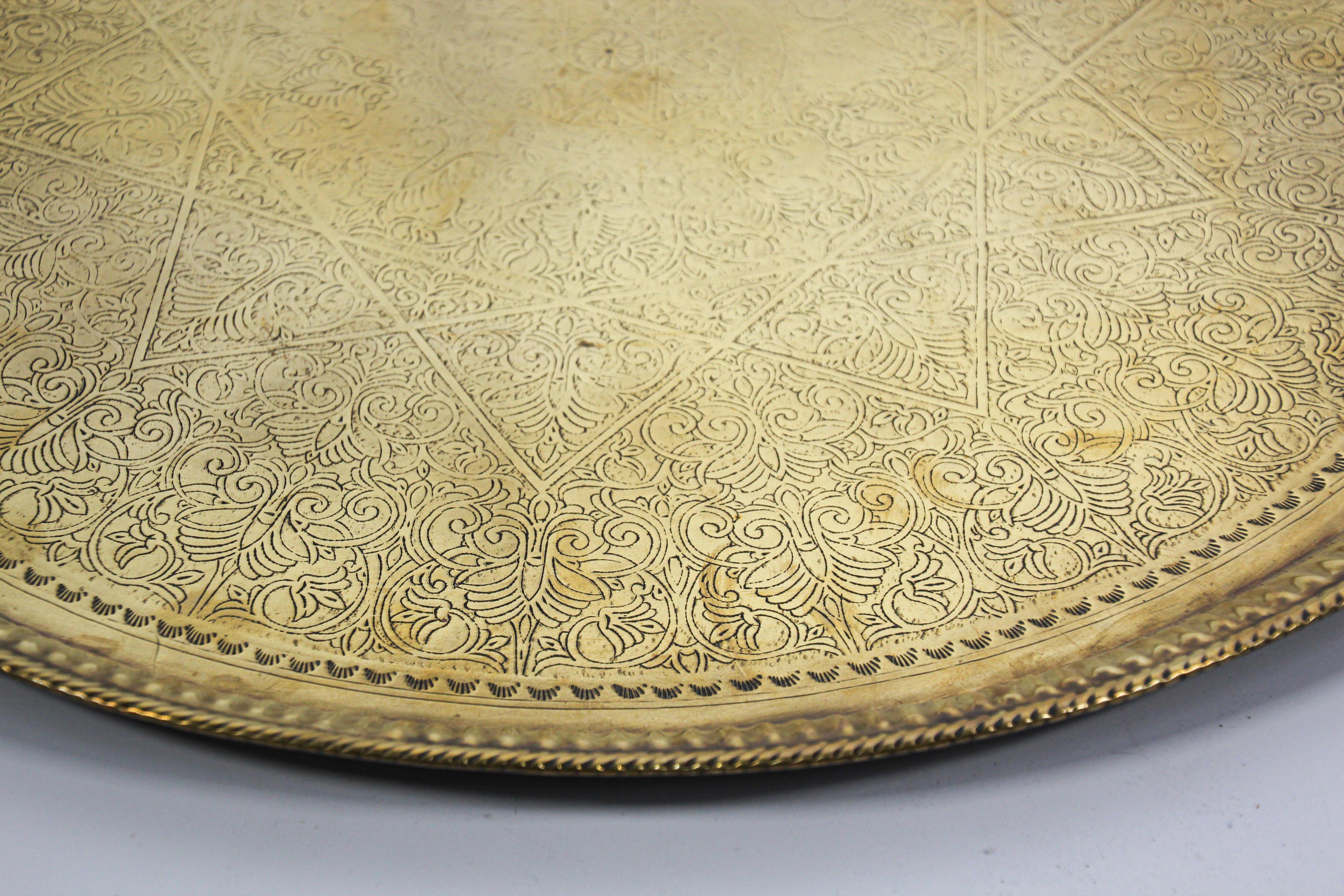 Antique Moroccan Round Brass Tray 2