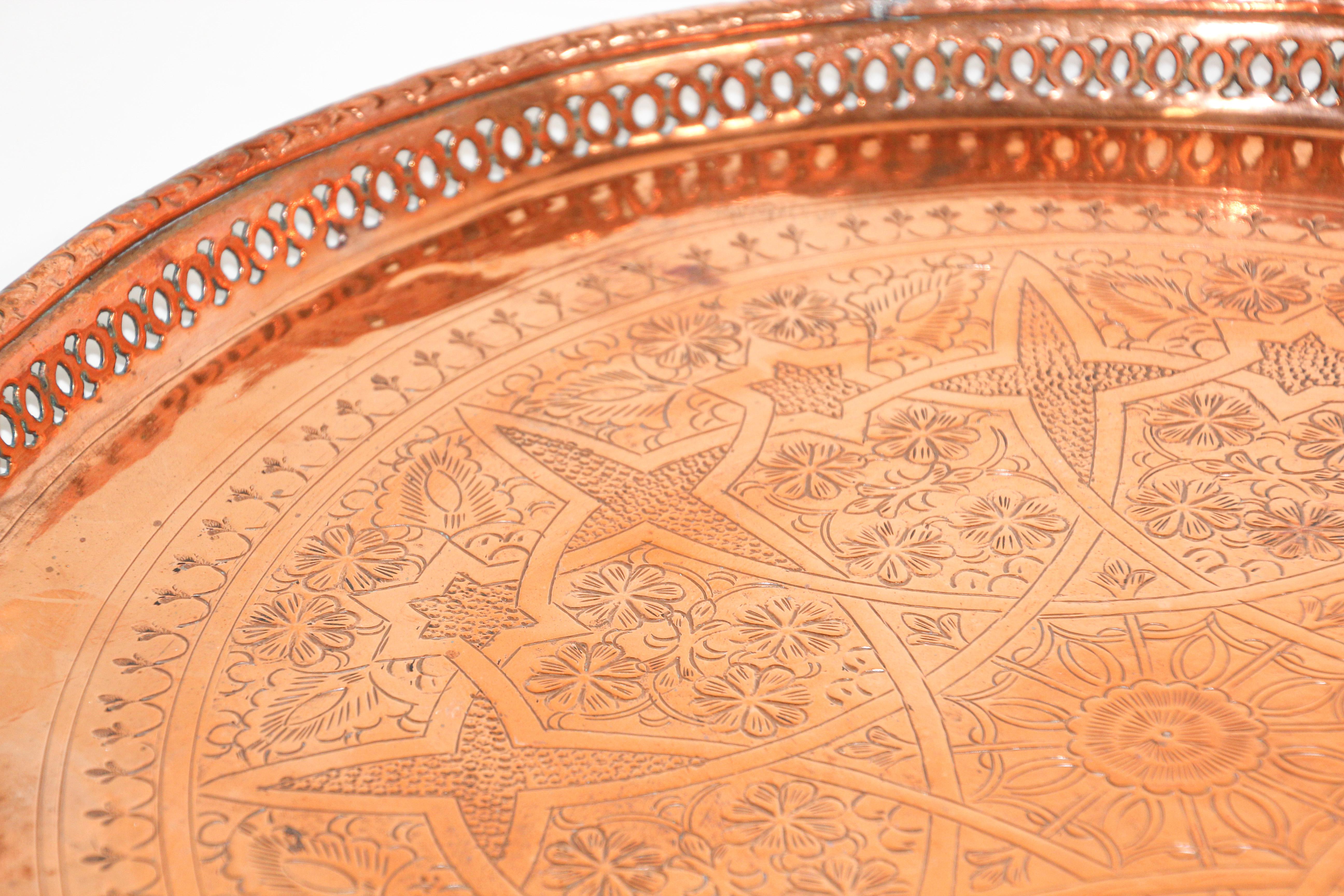 Brass Antique Moorish Round Copper Tray