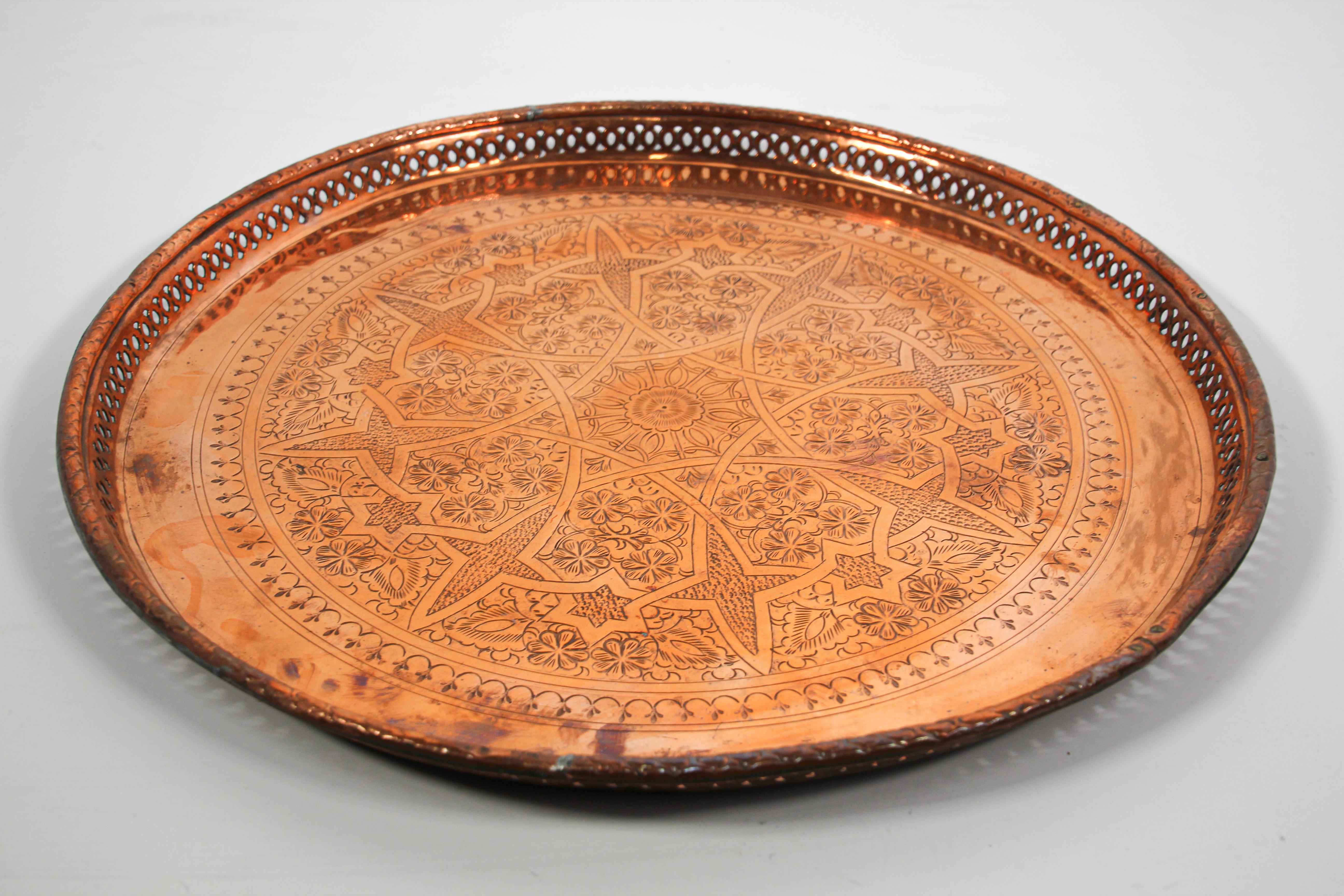 Antique Moorish Round Copper Tray 1