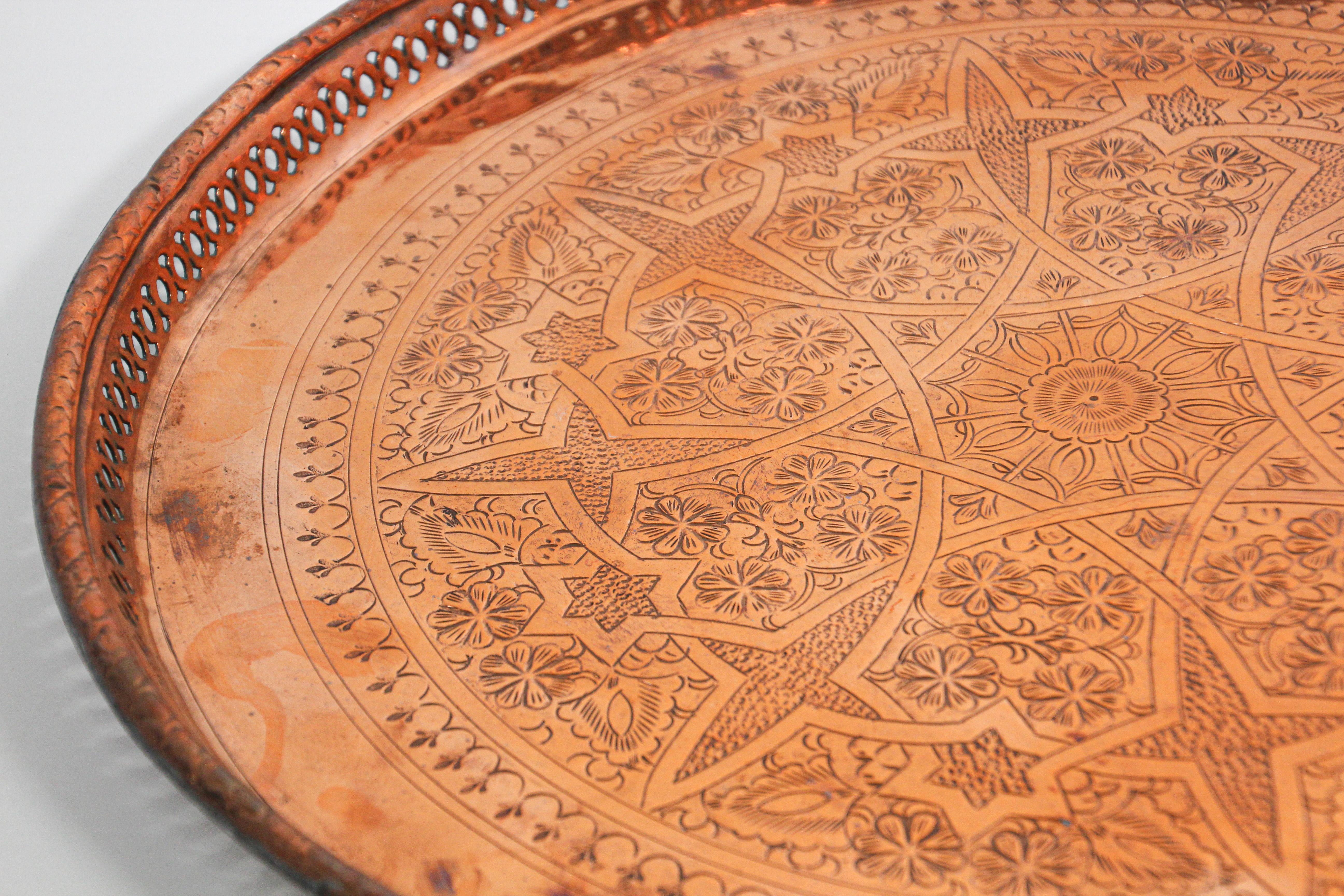 20th Century Antique Moorish Round Copper Tray