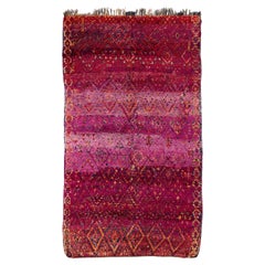Antique Violet Purple Beni Mguild Moroccan Wool Shag Midcentury Diamond Area Rug
