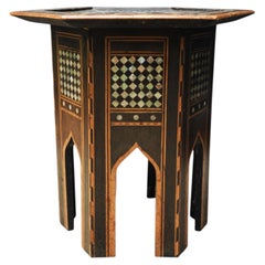 Antique Moroccan Side Table With Bone, MOP, Ebony and Fruit Wood.