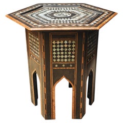 Antique Moroccan Side Table With Bone, MOP, Ebony and Fruit Wood.