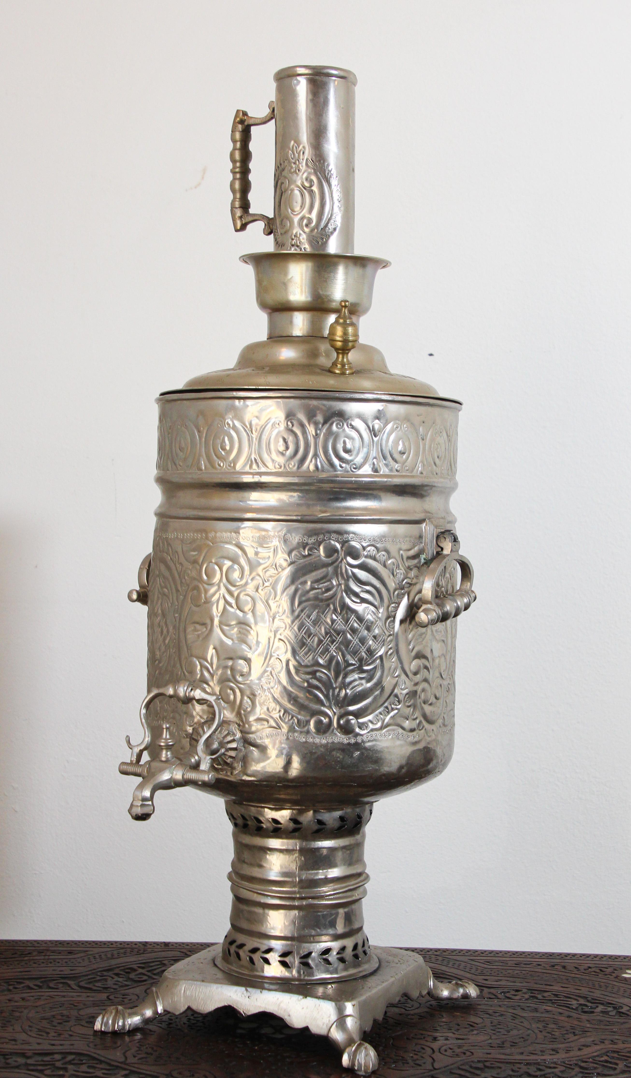 Faceted Antique Moroccan Silver Decorative Samovar