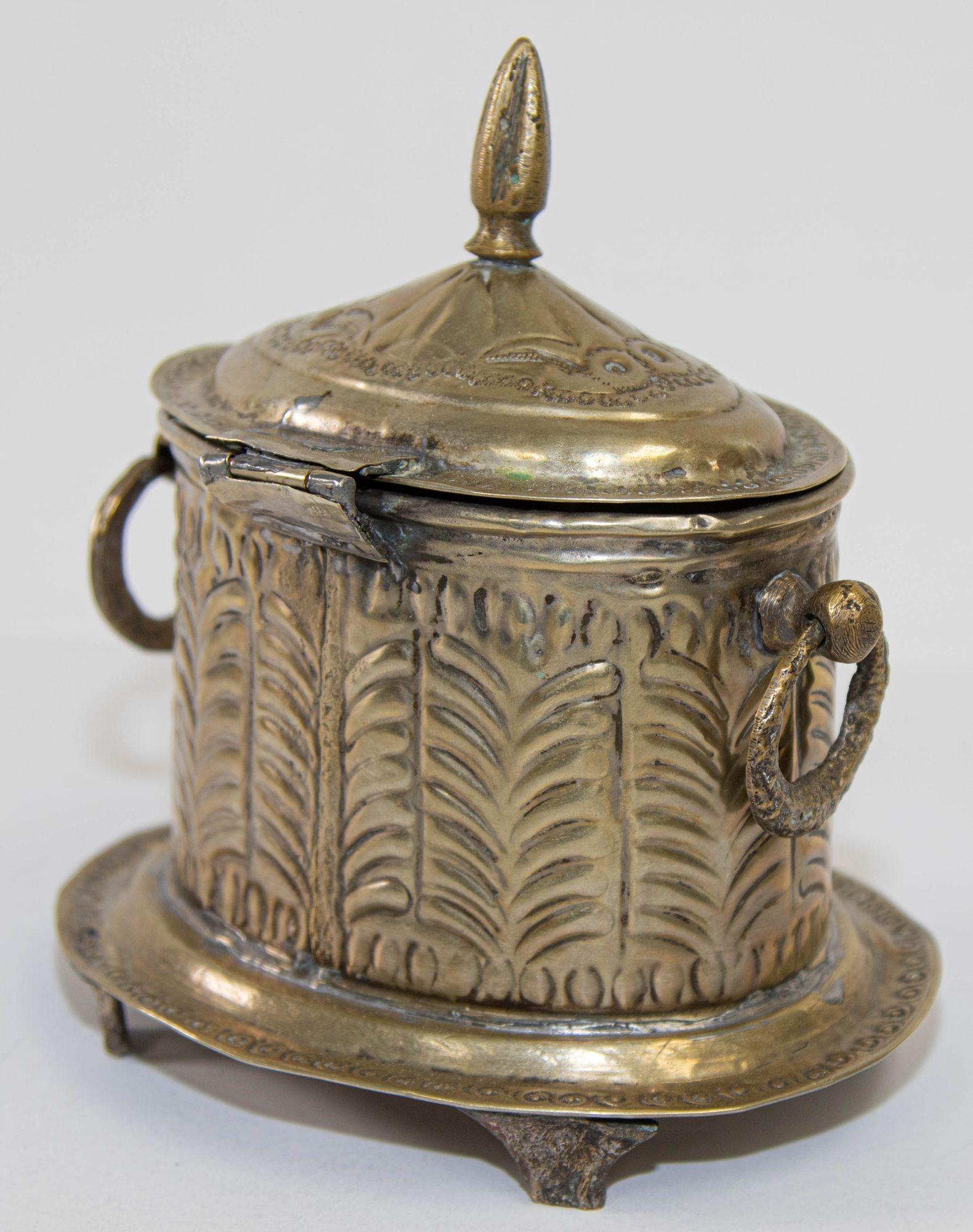 Moorish Antique Moroccan Silver Plated Tea Caddy Footed Candy Box For Sale