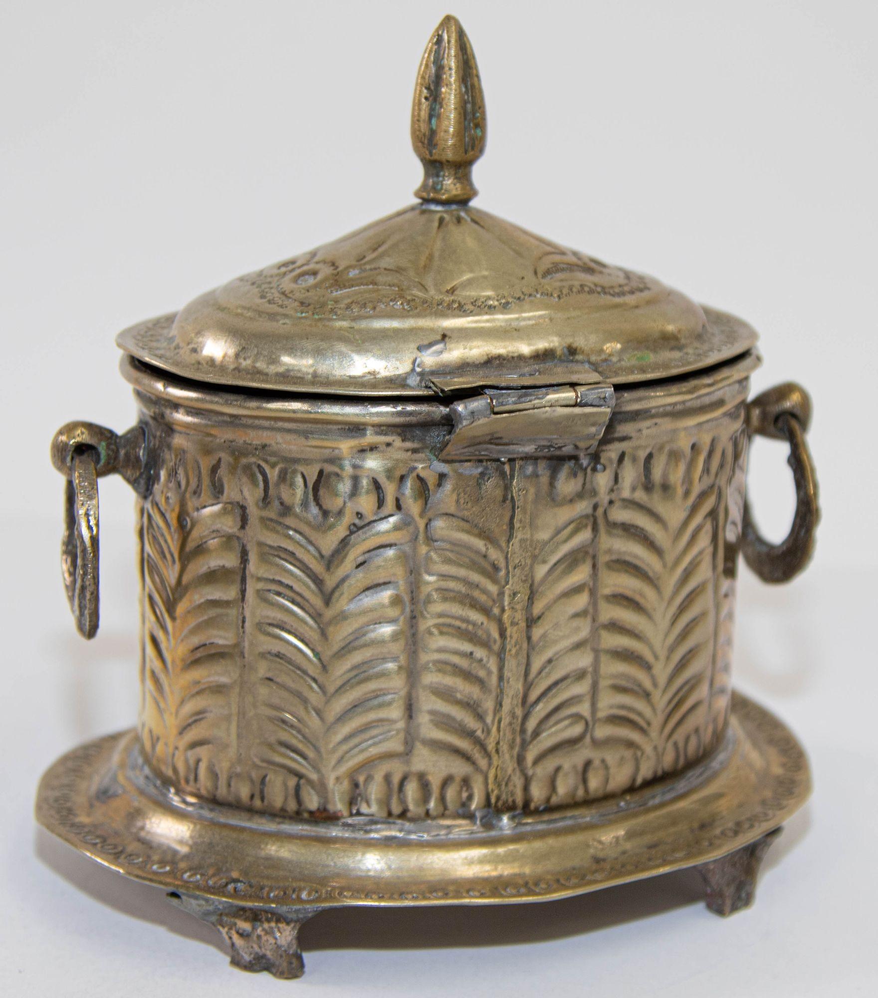 Hand-Crafted Antique Moroccan Silver Plated Tea Caddy Footed Candy Box For Sale