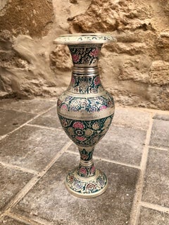 Antique Moroccan Silver Vase, Chased Enamel, Early 20th Century