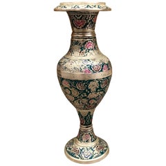 Antique Moroccan Silver Vase, Chased Enamel, Early 20th Century