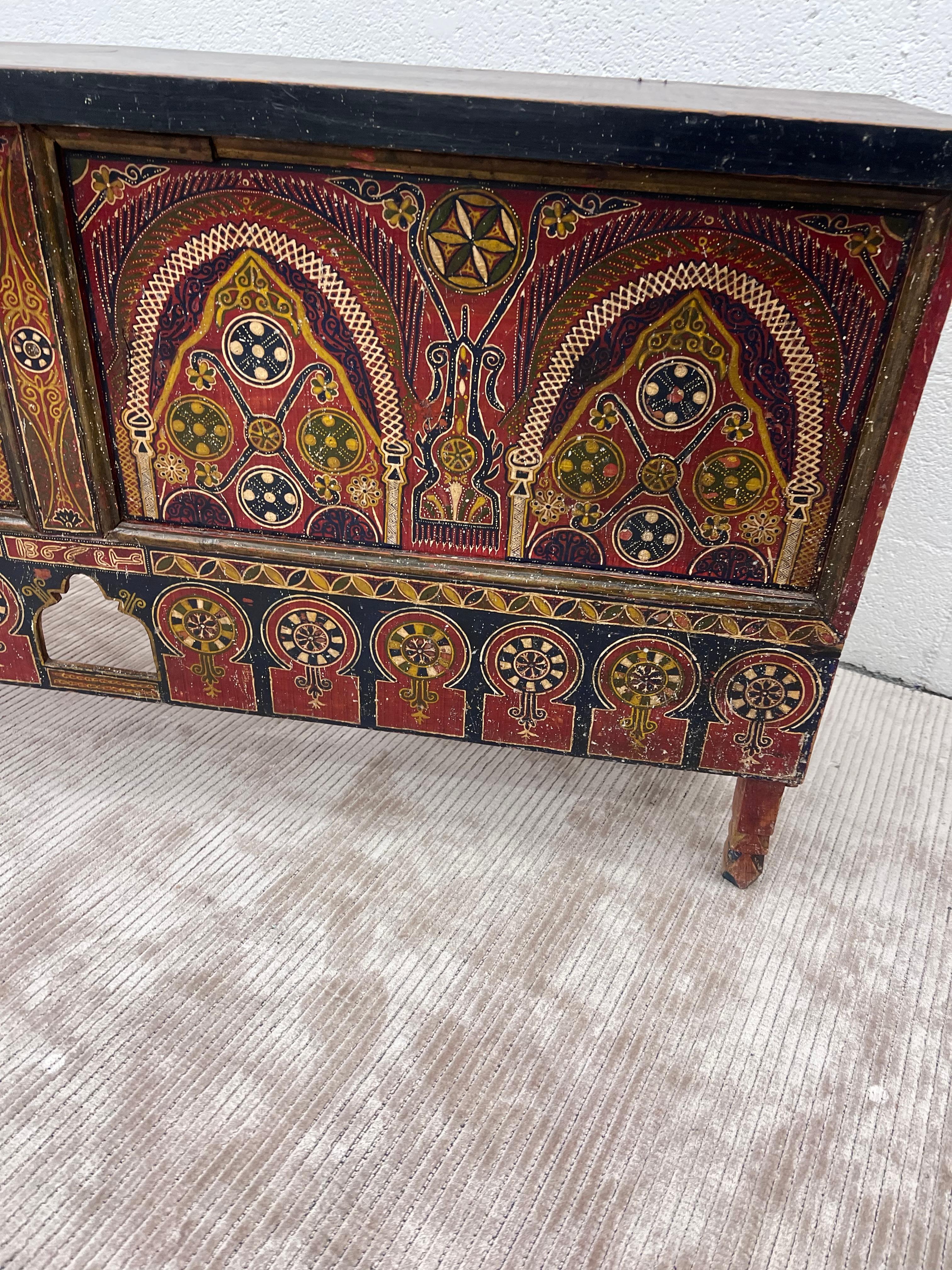 20th Century Antique Moroccan storage Chest, Vintage Handcrafted Trunk, Berber Carved Wooden 