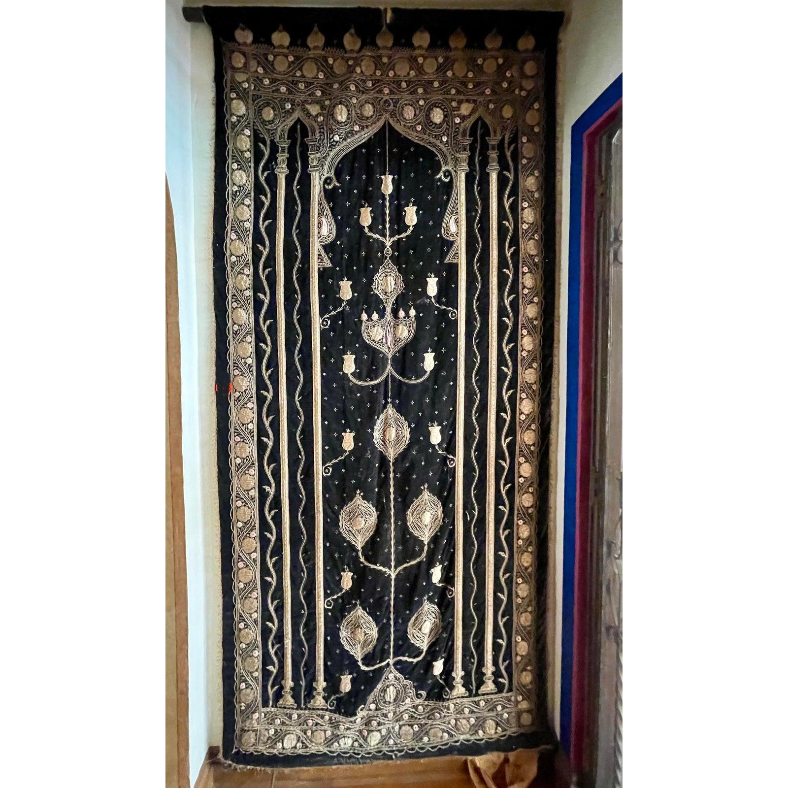 Antique Moroccan Textile Black & Gold Tapestry Rug, 19th Century For Sale 2