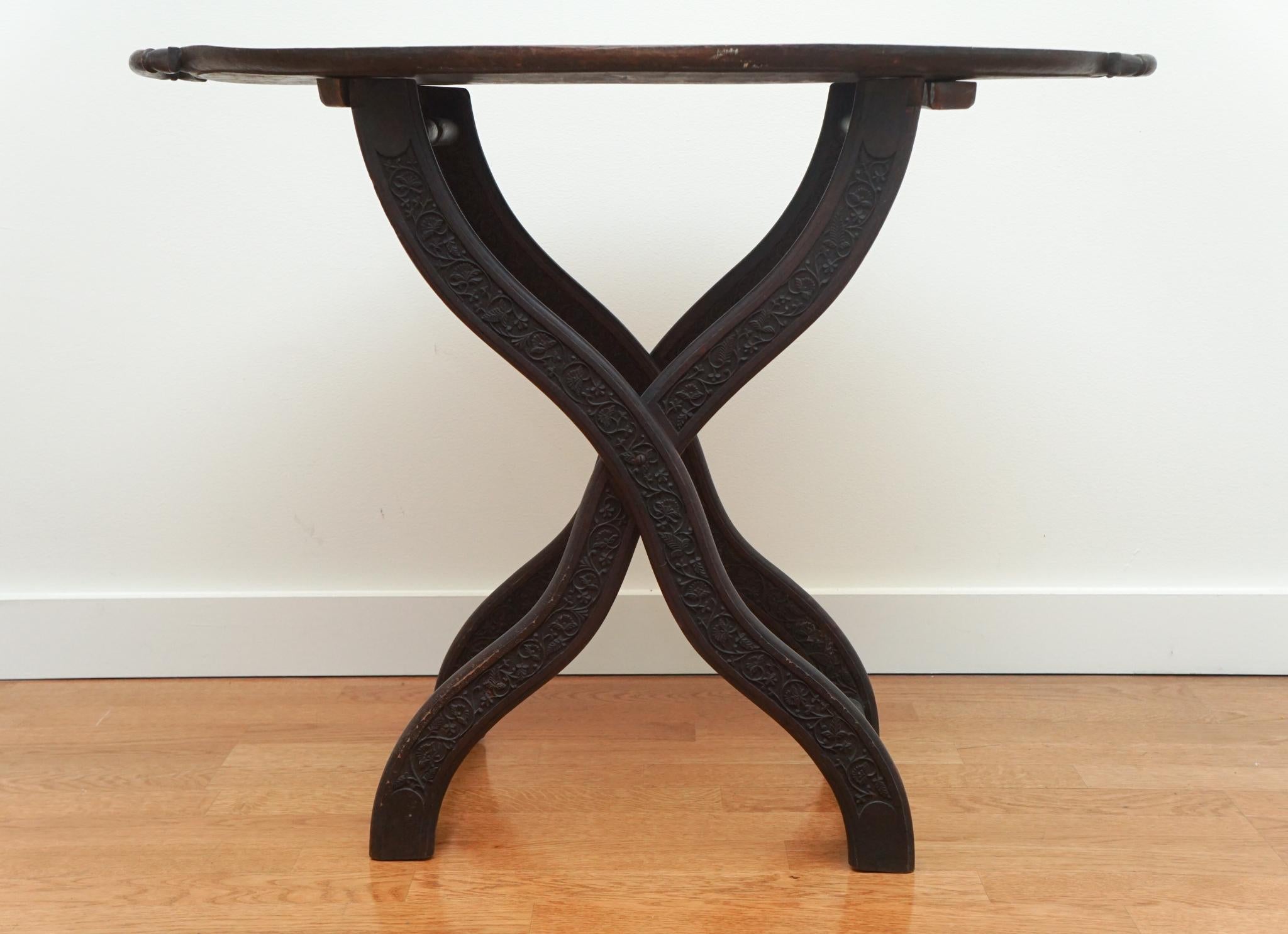 Carved Antique Moroccan Tray Table For Sale