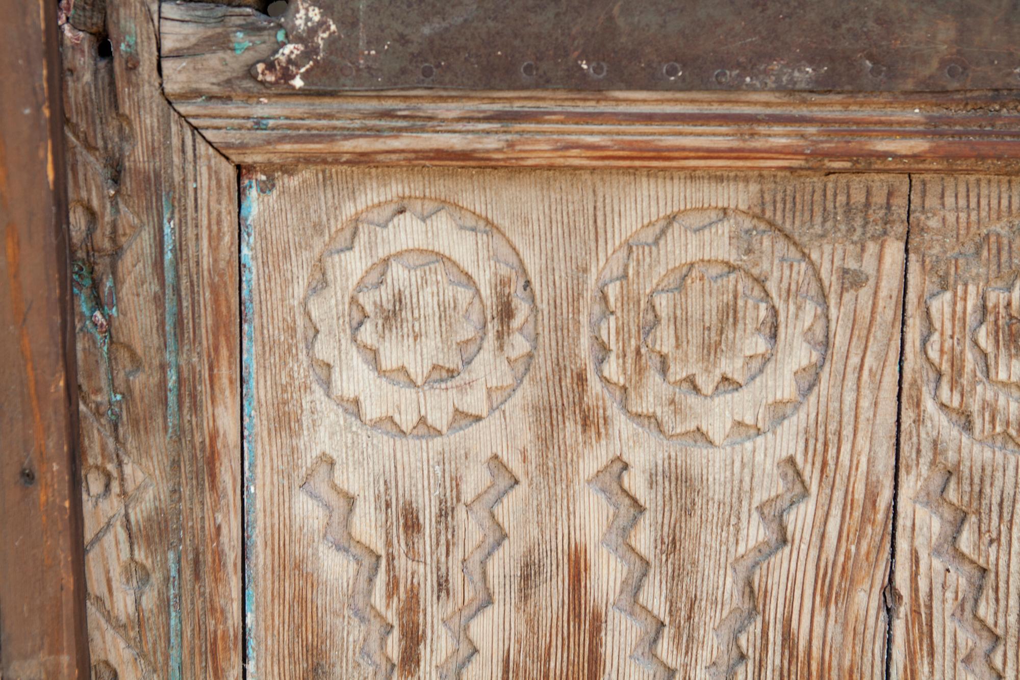 Hand-Carved Antique Moroccan Weathered Door w Original Frame For Sale