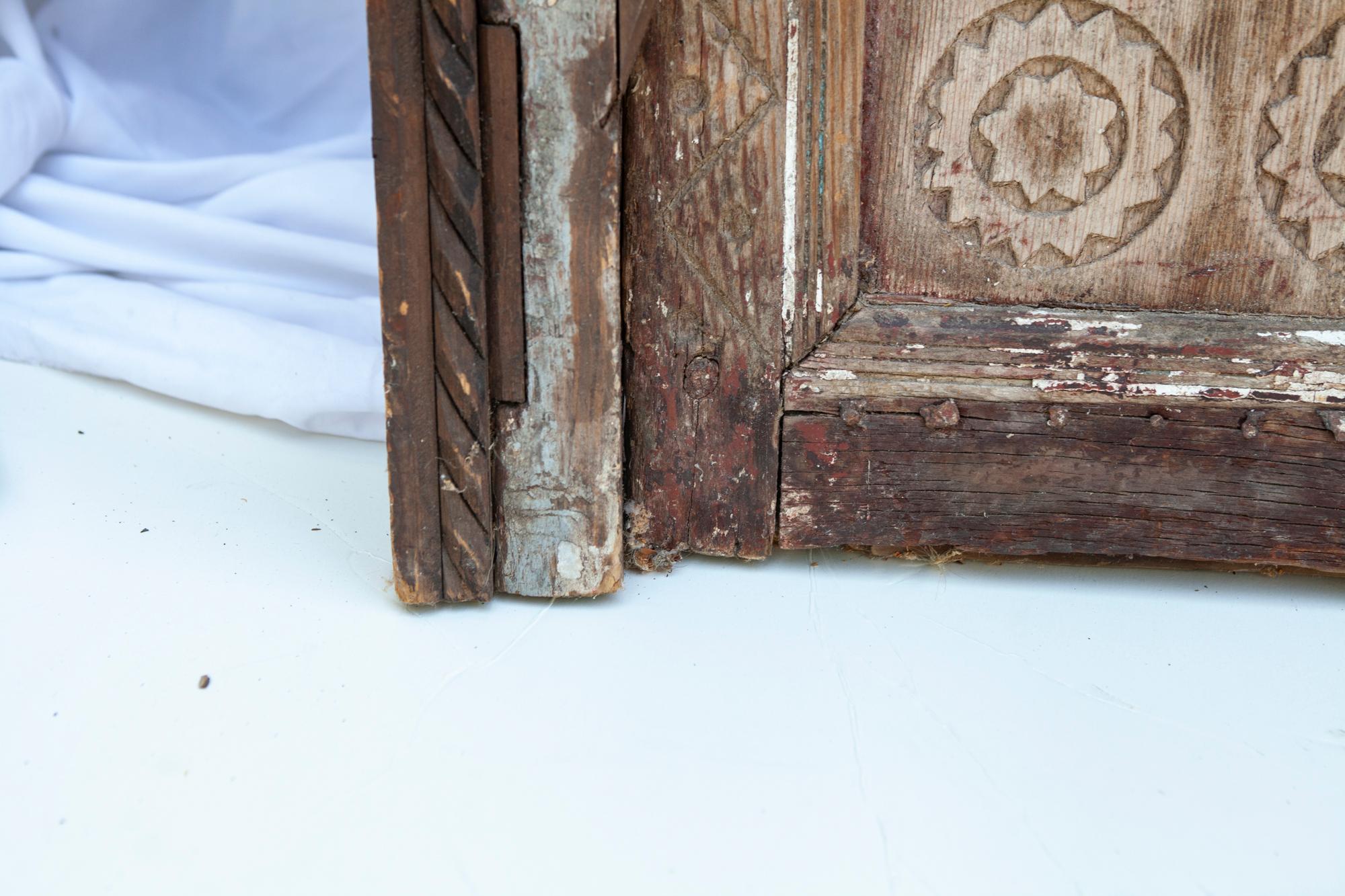Teak Antique Moroccan Weathered Door w Original Frame For Sale