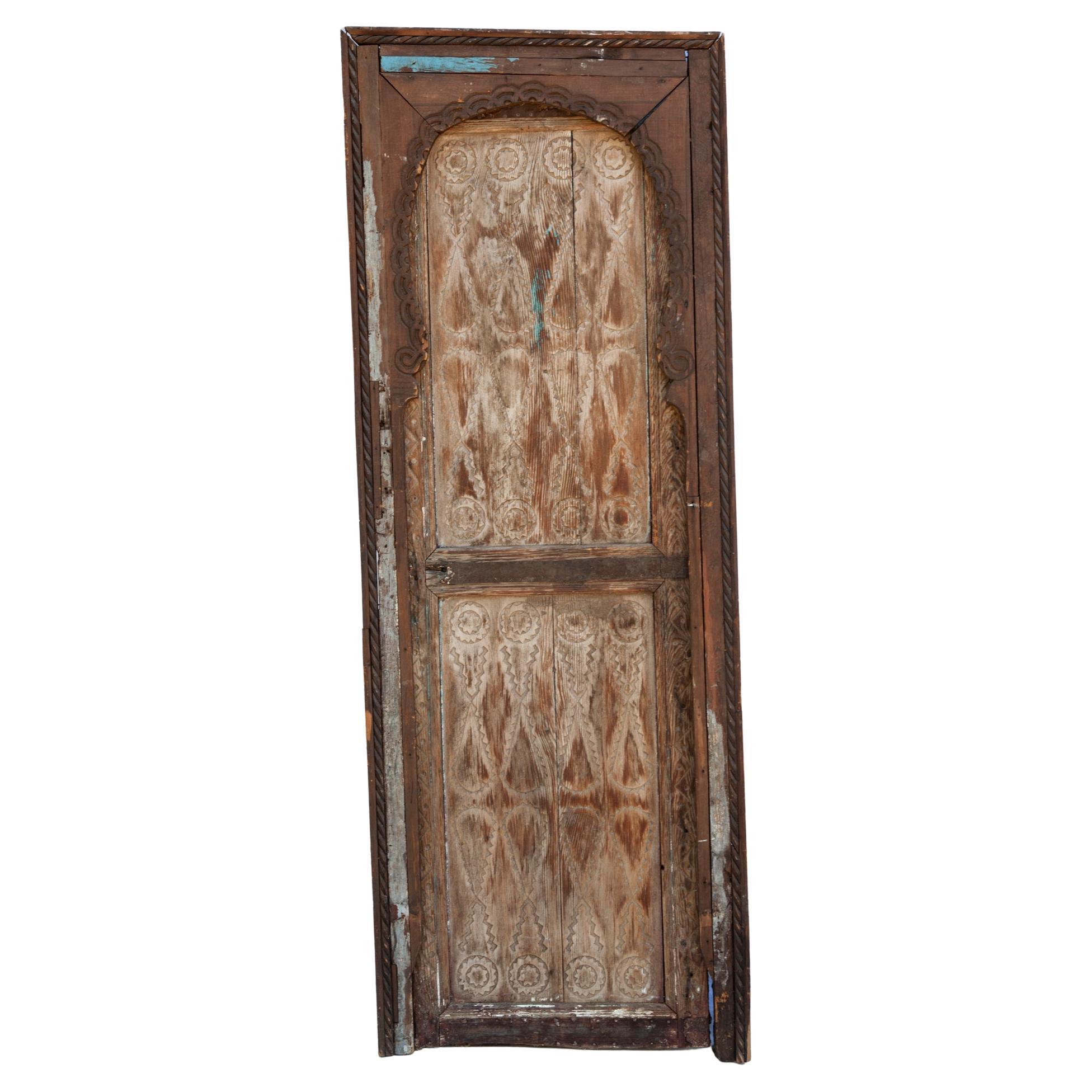 Antique Moroccan Weathered Door w Original Frame For Sale