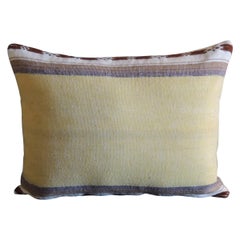 Antique Moroccan Woven Yellow and Brown Stripe Decorative Bolster Pillow