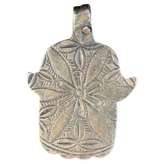 Antique Moroccan Silver Hamsa Spiritual Talisman Handcrafted Fine Flower Design