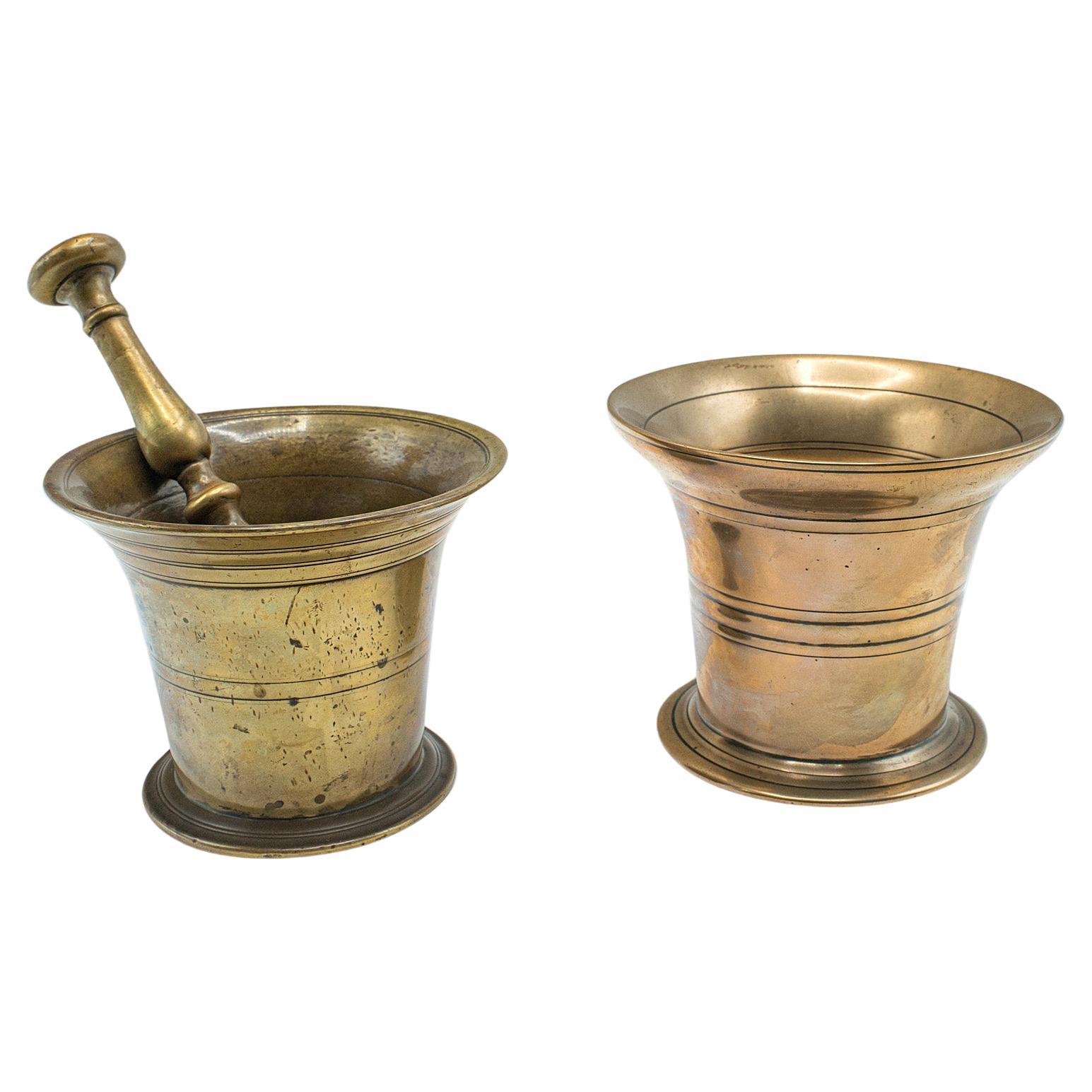 Antique Mortar and Pestle Duo, English, Brass, Apothecary, Jardiniere, Georgian