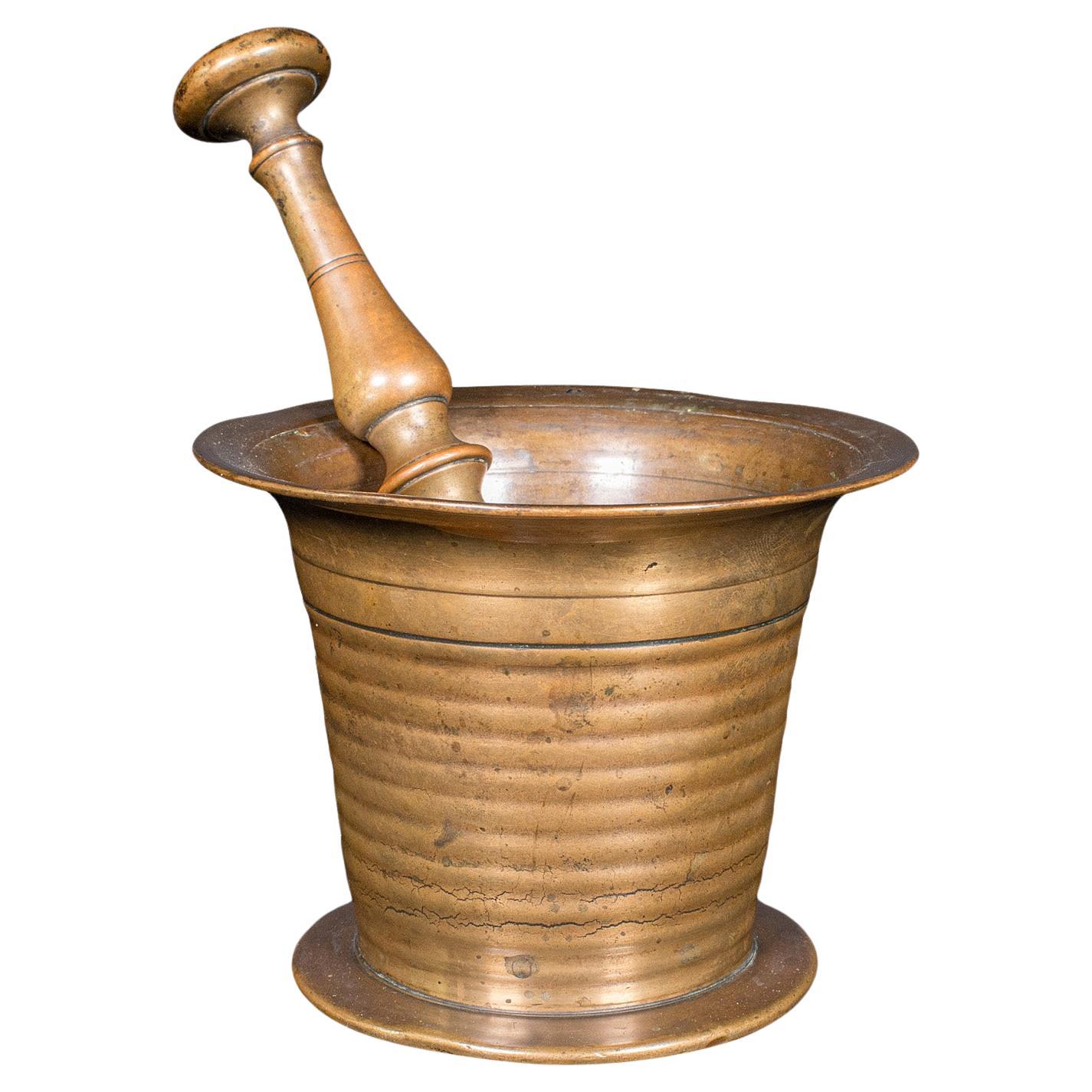 Antique Mortar And Pestle, English, Brass Apothecary Instrument, Victorian, 1850