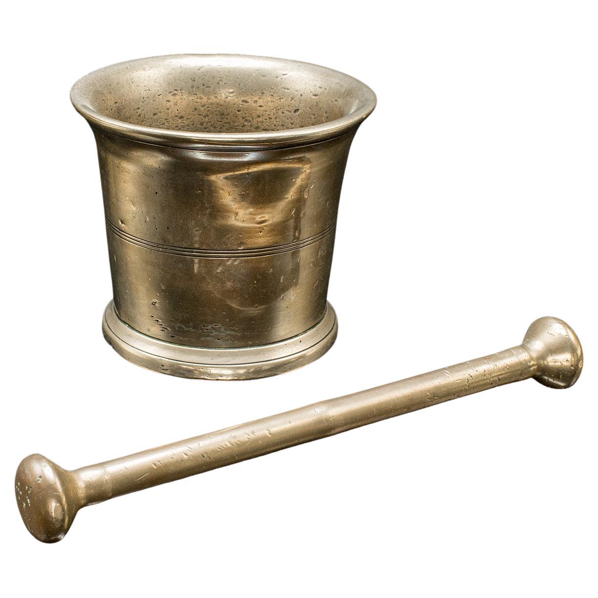 Antique Mortar and Pestle Set, English Bronze Apothecary Grinder, Georgian, 1750