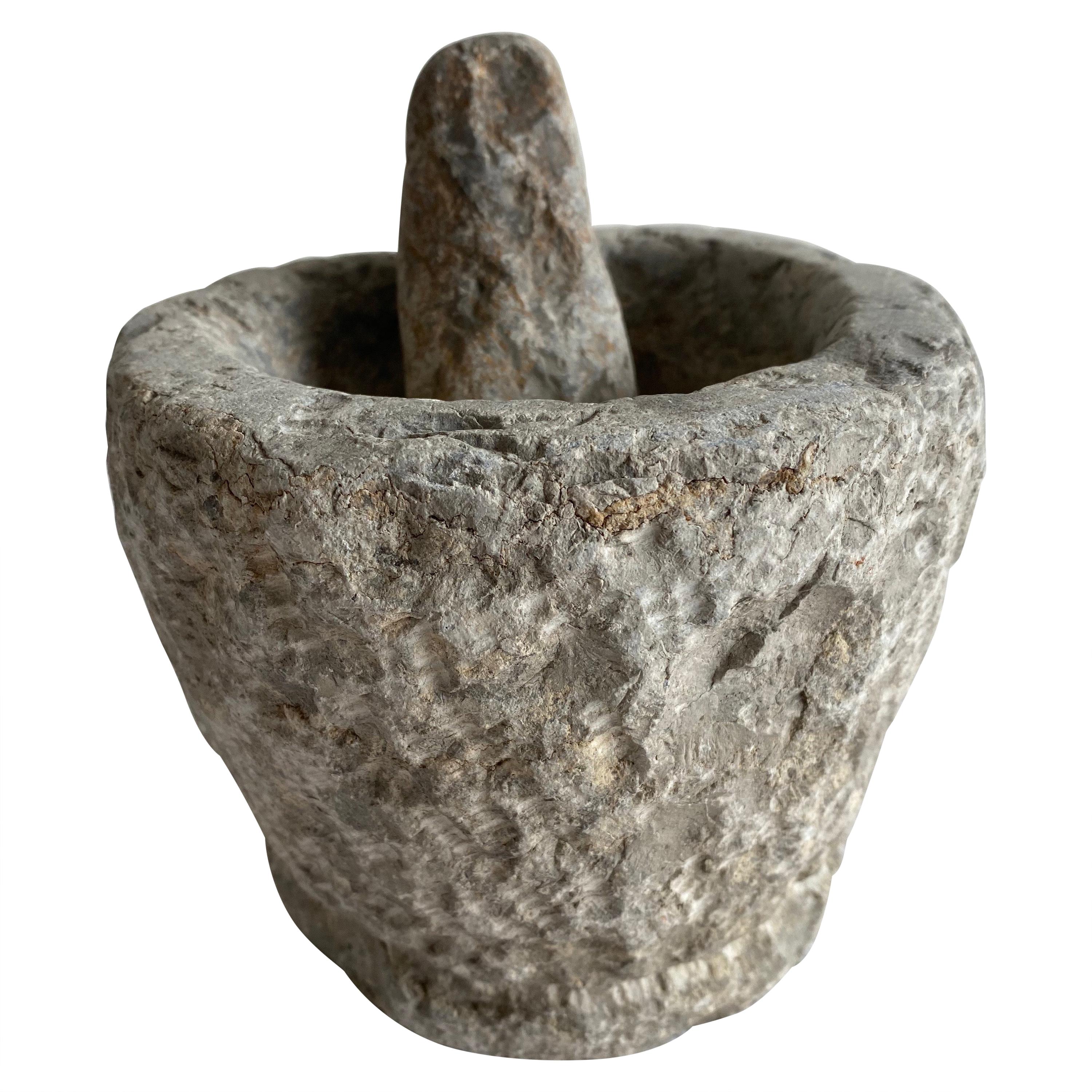 Antique Mortar and Pestle Stone Bowl Set