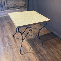 Antique Mosaic Bistro Side Table with Herringbone Iridescent Tiles