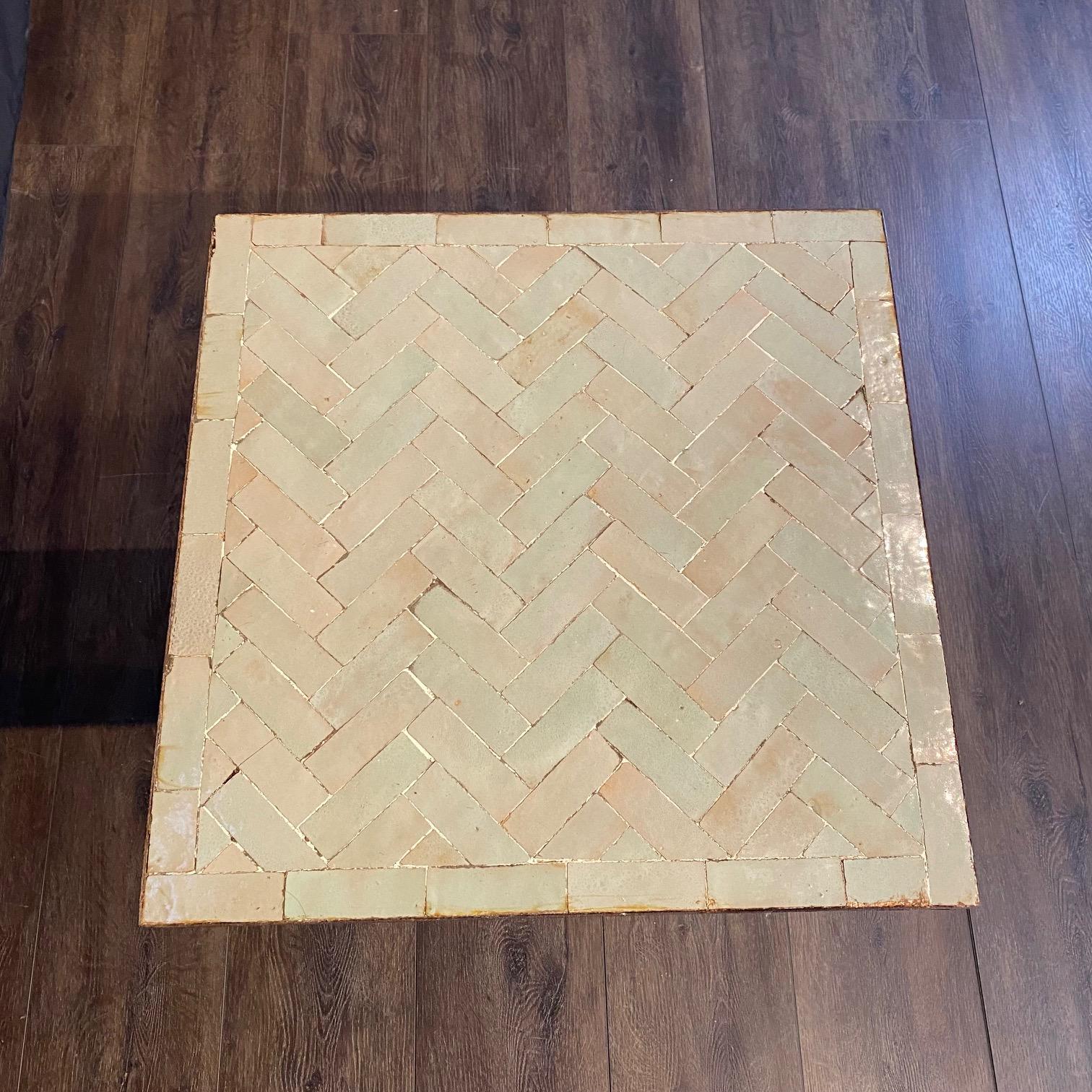 Mid-20th Century Antique Mosaic Bistro Side Table with Herringbone Iridescent Tiles For Sale