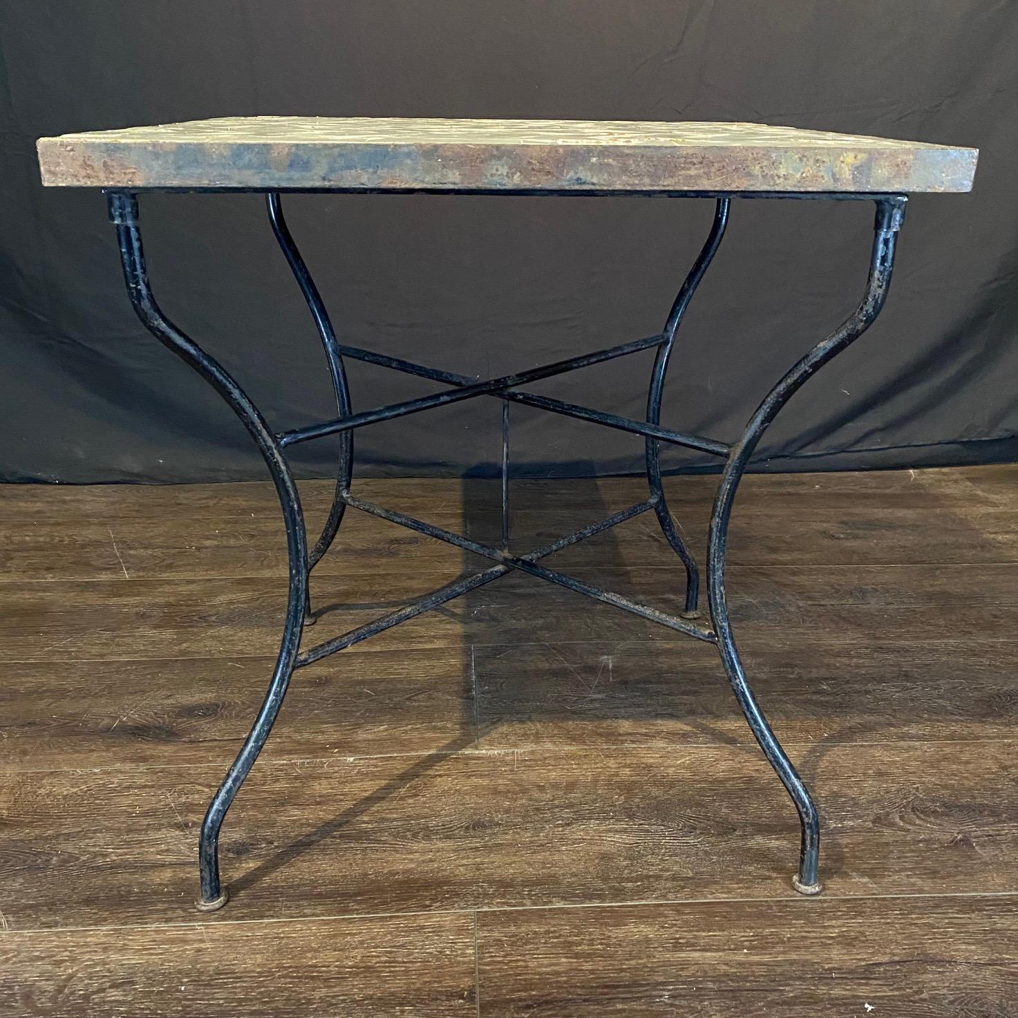 Antique Mosaic Bistro Side Table with Herringbone Iridescent Tiles For Sale 1