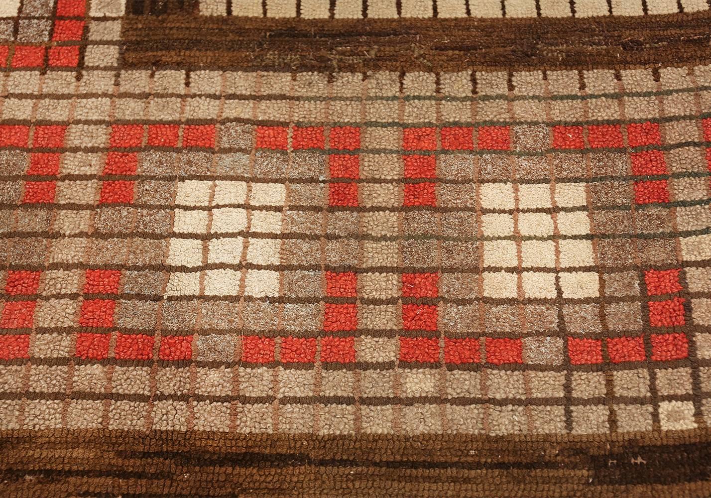 20th Century Antique Mosaic Design American Hooked Rug. 7 ft 7 in x 8 ft 8 in  For Sale