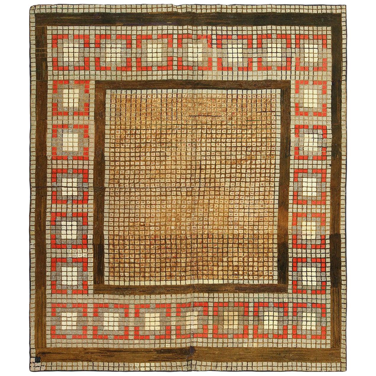 Antike Mosaik Design American Hooked Rug. 7 Fuß 7 in x 8 Fuß 8 in 