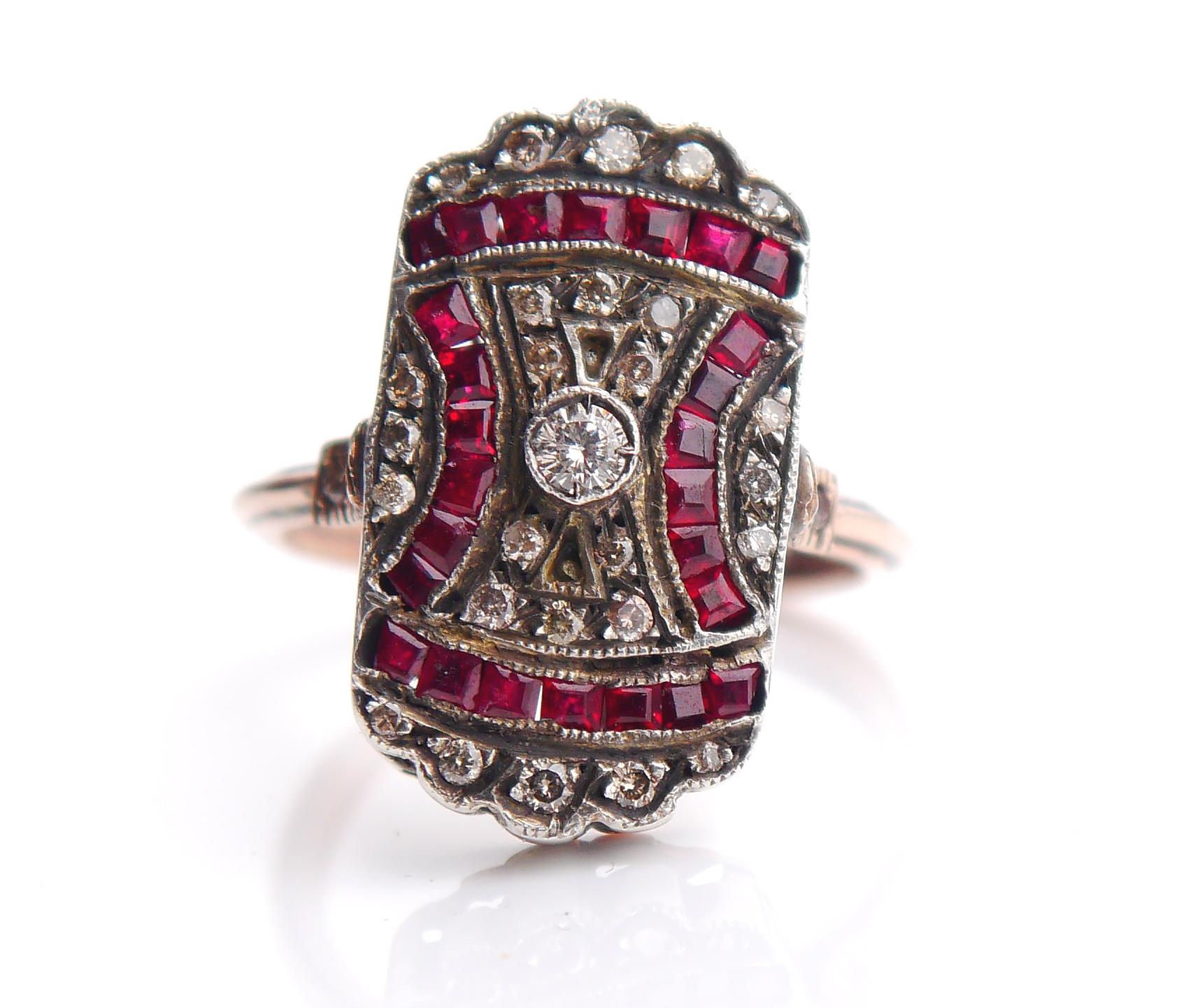 Antique Mosaic Ring Diamonds Ruby solid 14K Gold Silver US6.75/ 5gr For Sale 5