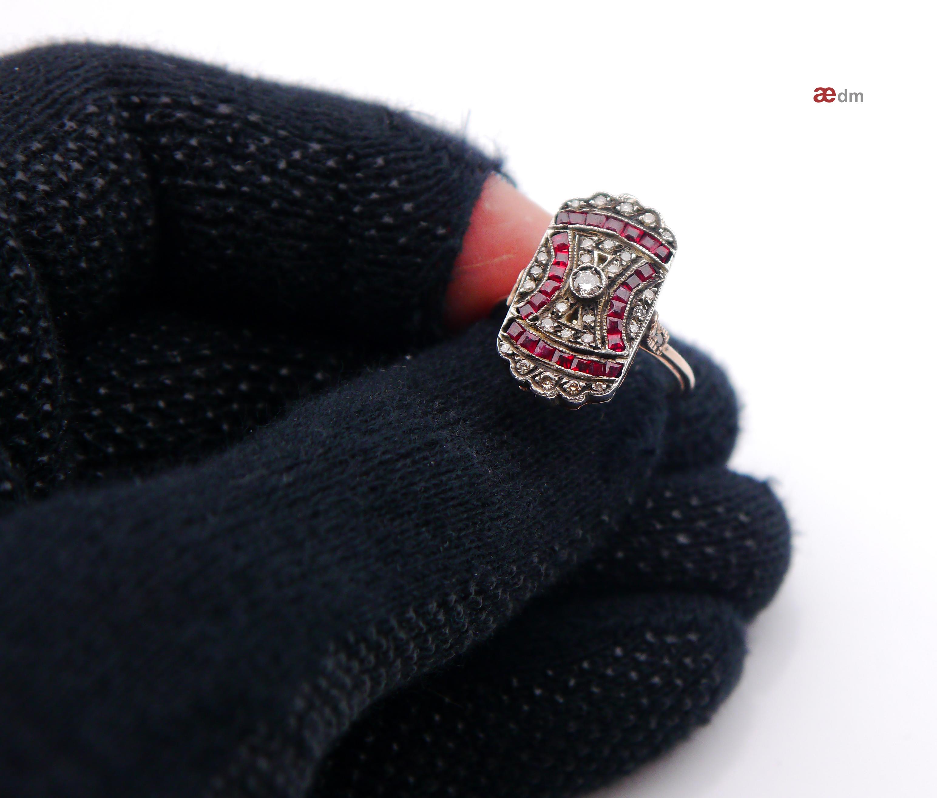 Antique Mosaic Ring Diamonds Ruby solid 14K Gold Silver US6.75/ 5gr For Sale 9