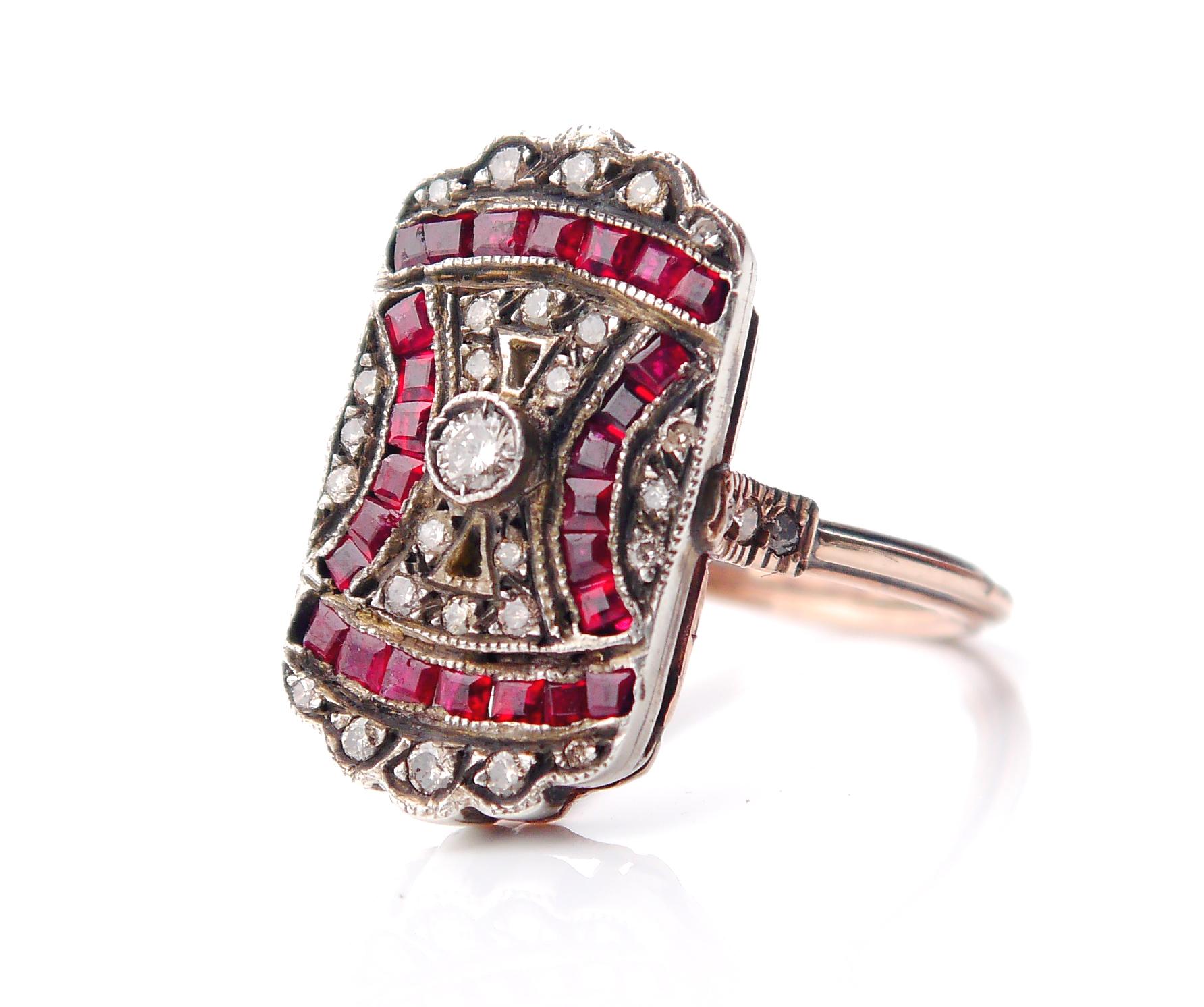 Antique Mosaic Ring Diamonds Ruby solid 14K Gold Silver US6.75/ 5gr For Sale 4
