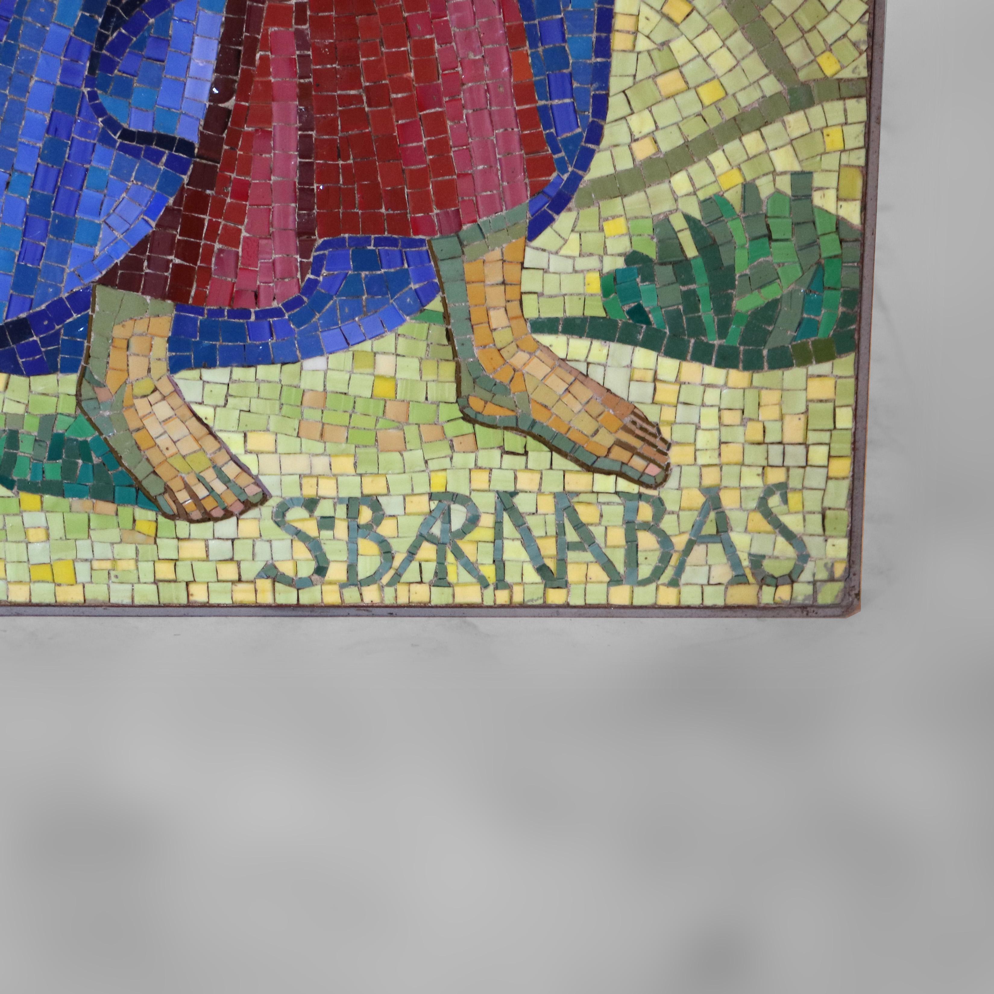 Antike Mosaikfliese Porträt des Heiligen Barnabus C1930 im Zustand „Gut“ im Angebot in Big Flats, NY