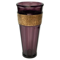 Antique Moser Art Nouveau Amethyst Vase with Gilded Gold Freize