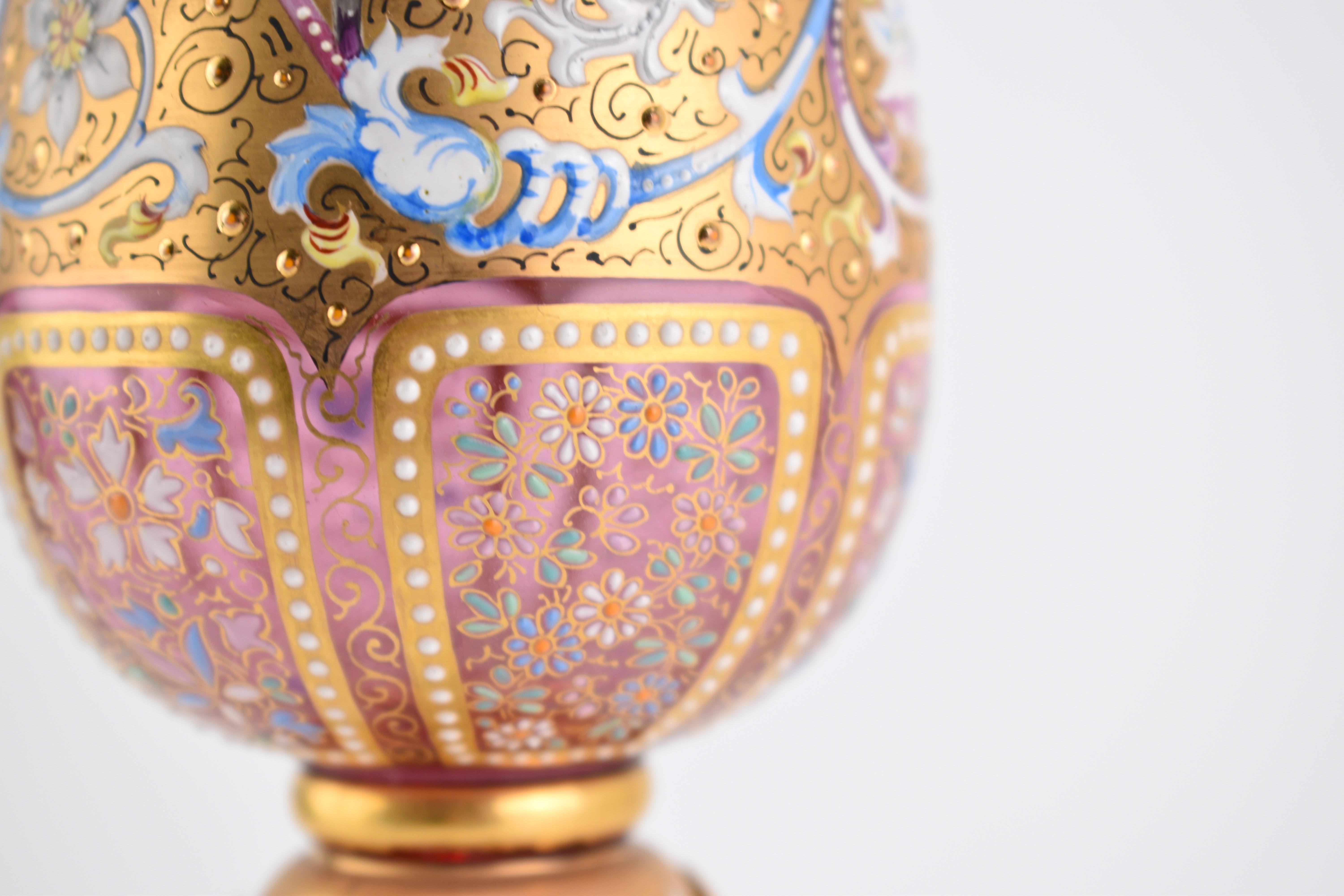 Antique Moser Bohemian Cranberry Enameled Gilded Glass Goblet, 19th Century For Sale 1