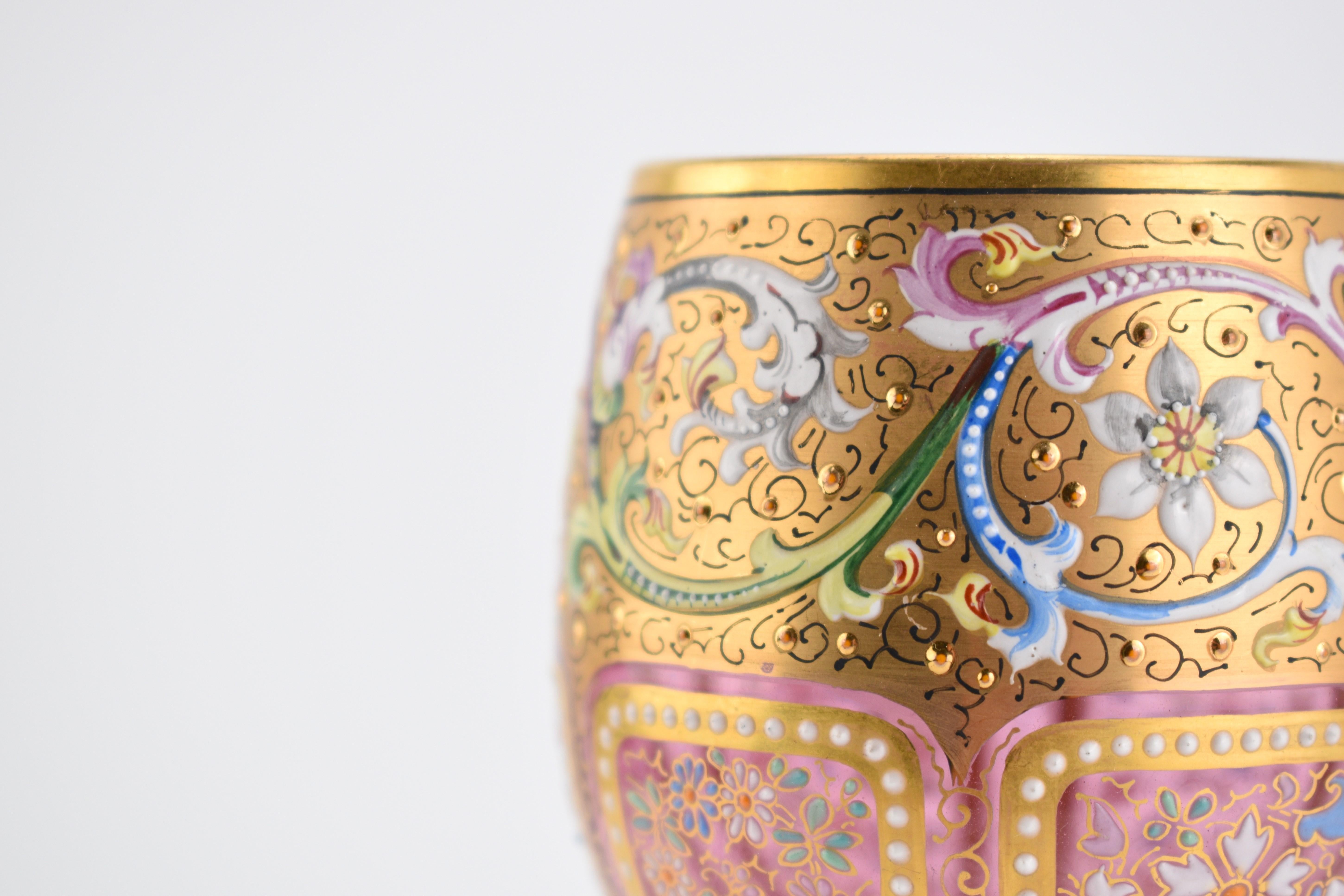 Antique Moser Bohemian Cranberry Enameled Gilded Glass Goblet, 19th Century For Sale 2