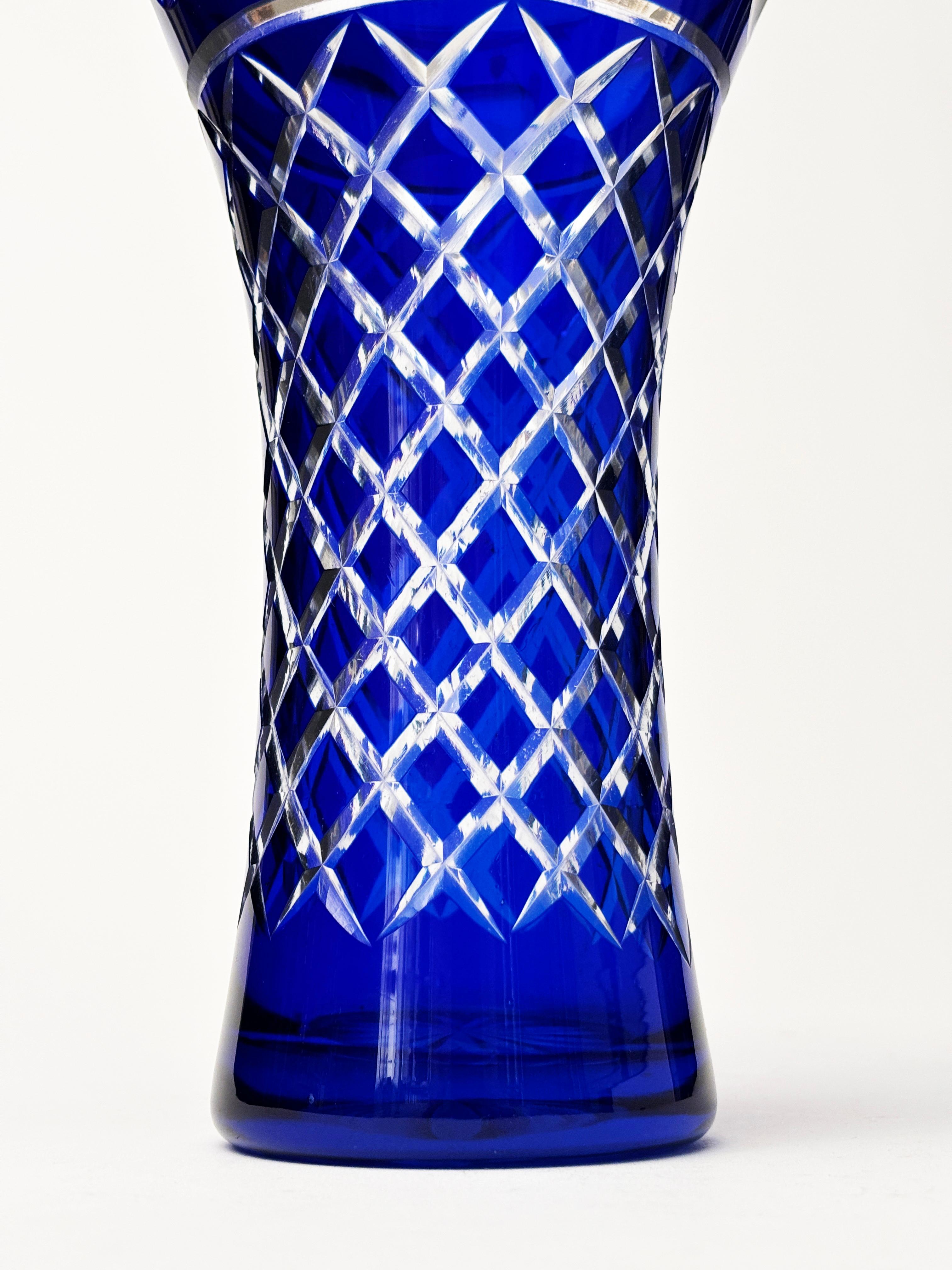 Antique Moser Bohemian Crystal Cobalt Blue to Clear Vase For Sale 5
