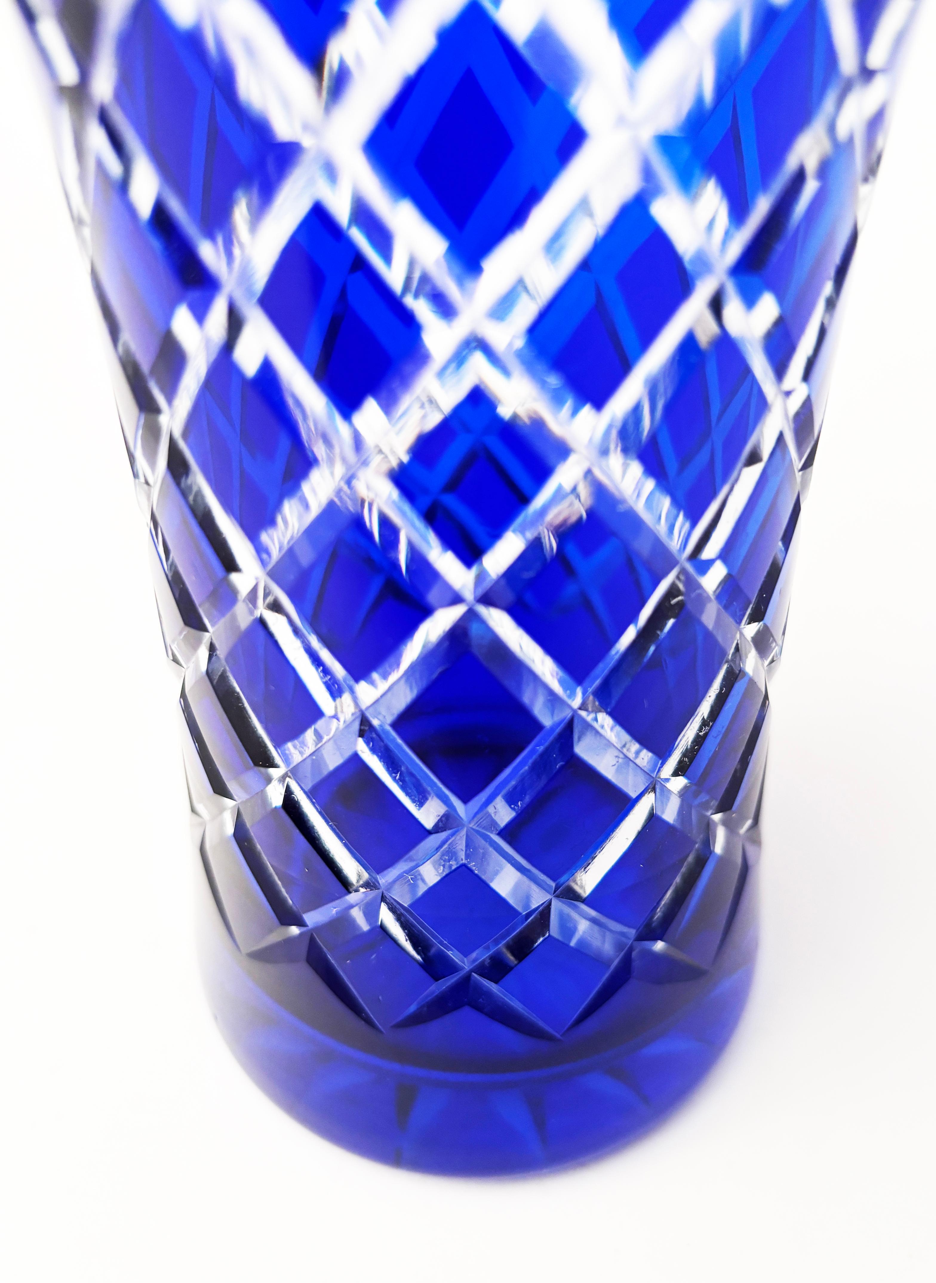 Antique Moser Bohemian Crystal Cobalt Blue to Clear Vase For Sale 6