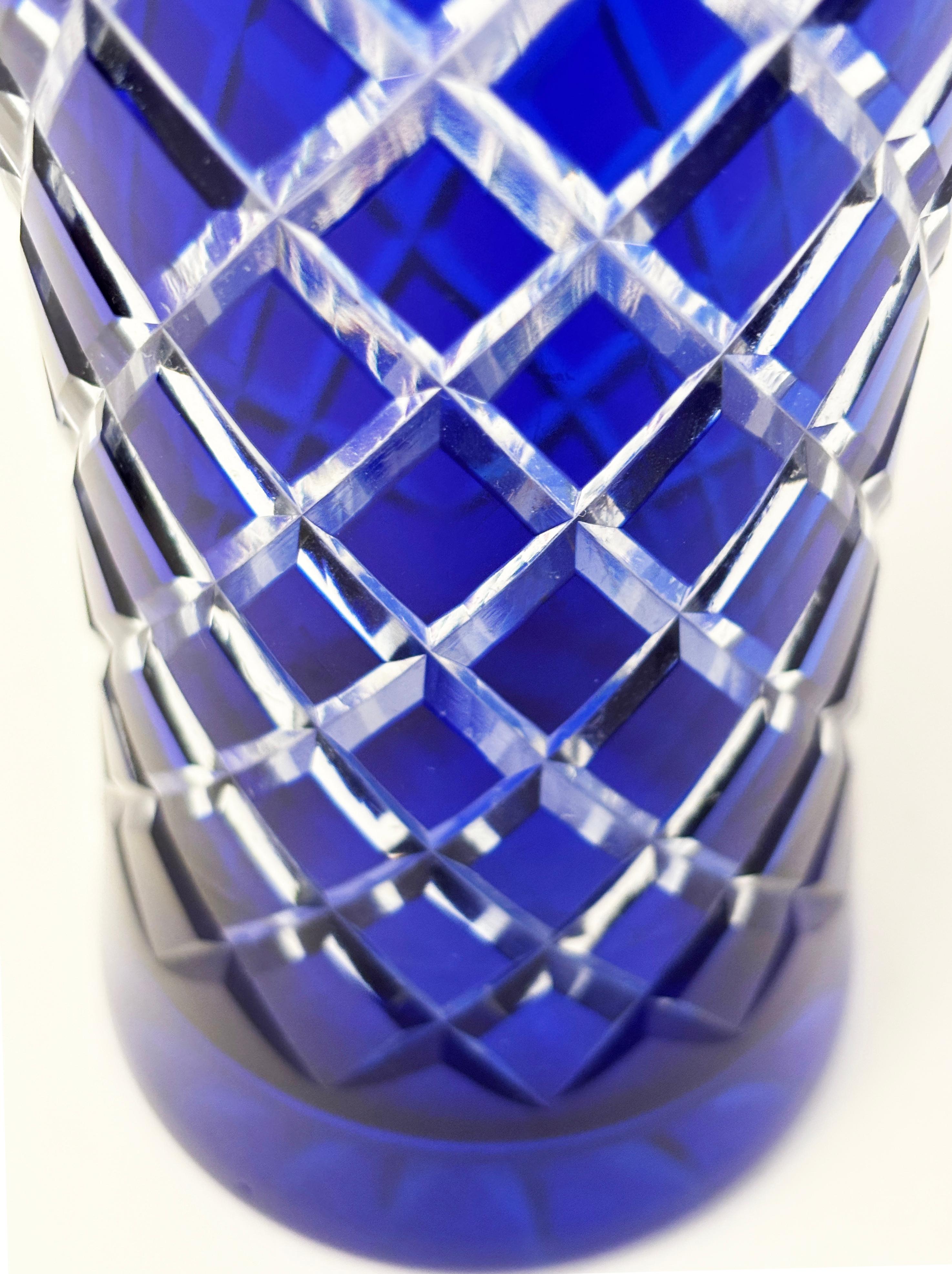Antique Moser Bohemian Crystal Cobalt Blue to Clear Vase For Sale 9